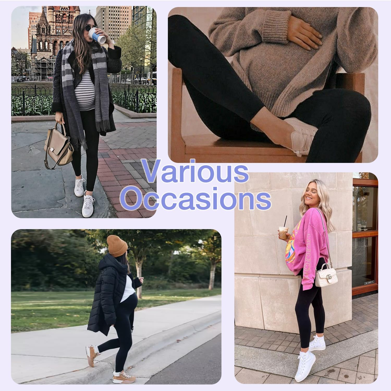 GROTEEN 3 Pack Women'S Maternity Leggings over the Belly with Pockets Super Soft Workout Pregnancy Yoga Pants image number 4