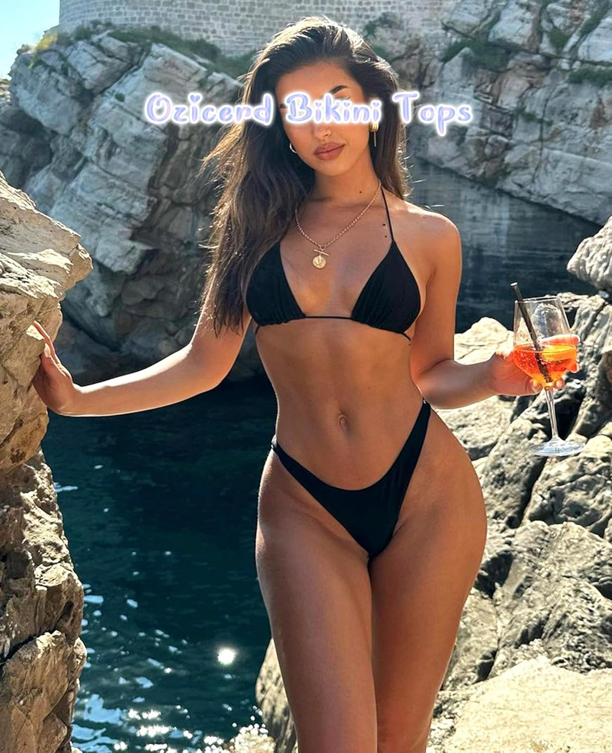 OZICERD String Bikini Tops for Women Bathing Suit Swim Tops Sexy Triangle Bikini Top Black image number 1