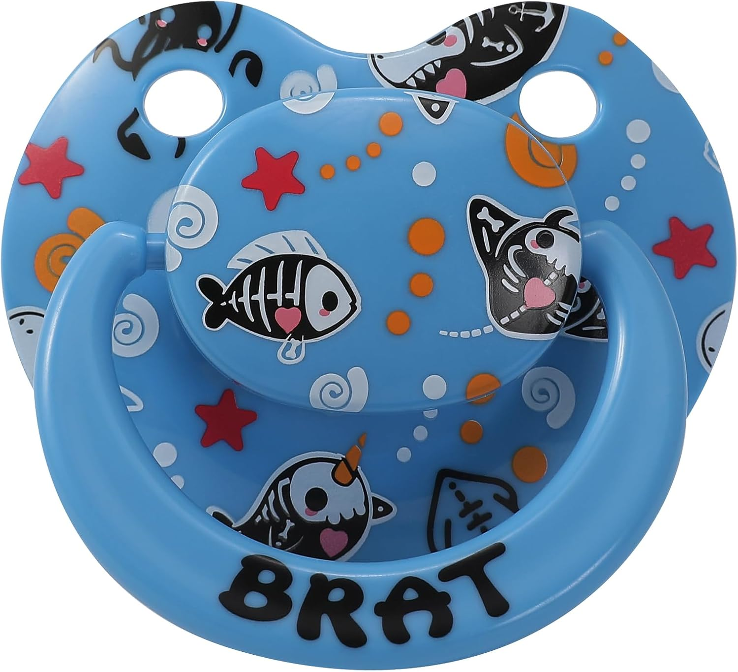 Cute Adult Pacifier for Anxiety Autistic：Big Size Butterfly Shaped Silicone Nipple Binky - Large Shield Printed Paci Blue for Sleep image number 1