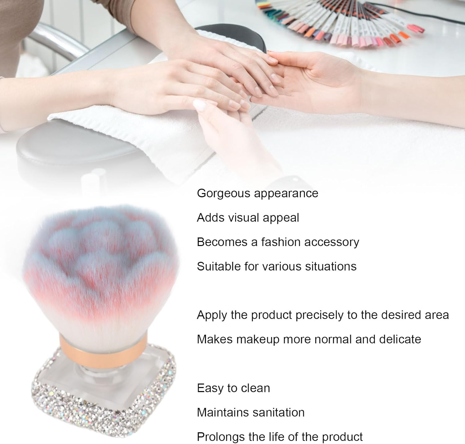 YUYTE Nail Art Dust Brush Strsestone Blush Brush Manicure Powder Remover Brush with Rhinestones for Precise up Application Ergonomic Handle Easy to Clean image number 6