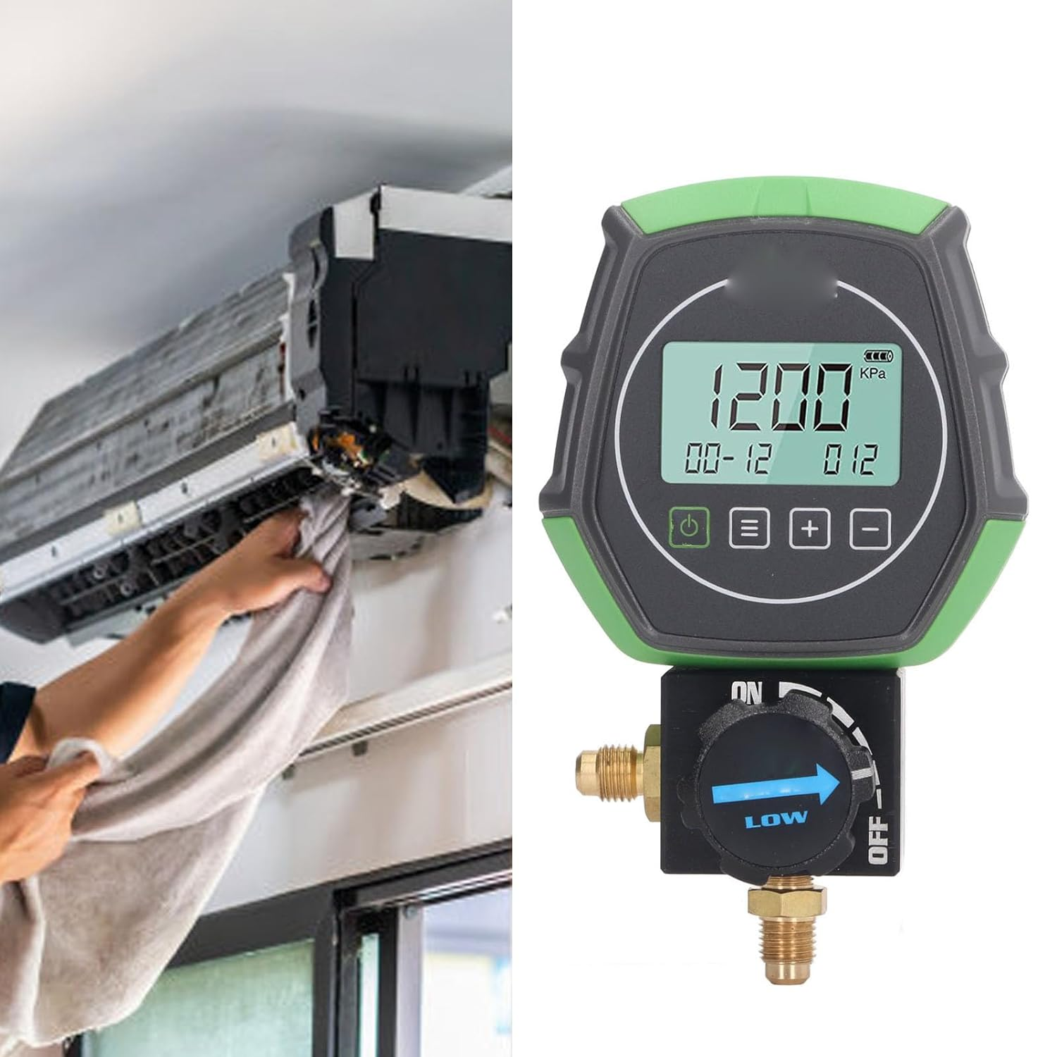 Digital Manifold Gauge, HVAC Vacuum Pressure Temperature Leakage Tester for Air Conditioning System, Manifold Pressure Gauge for Testing Maintaining Refrigerator image number 3