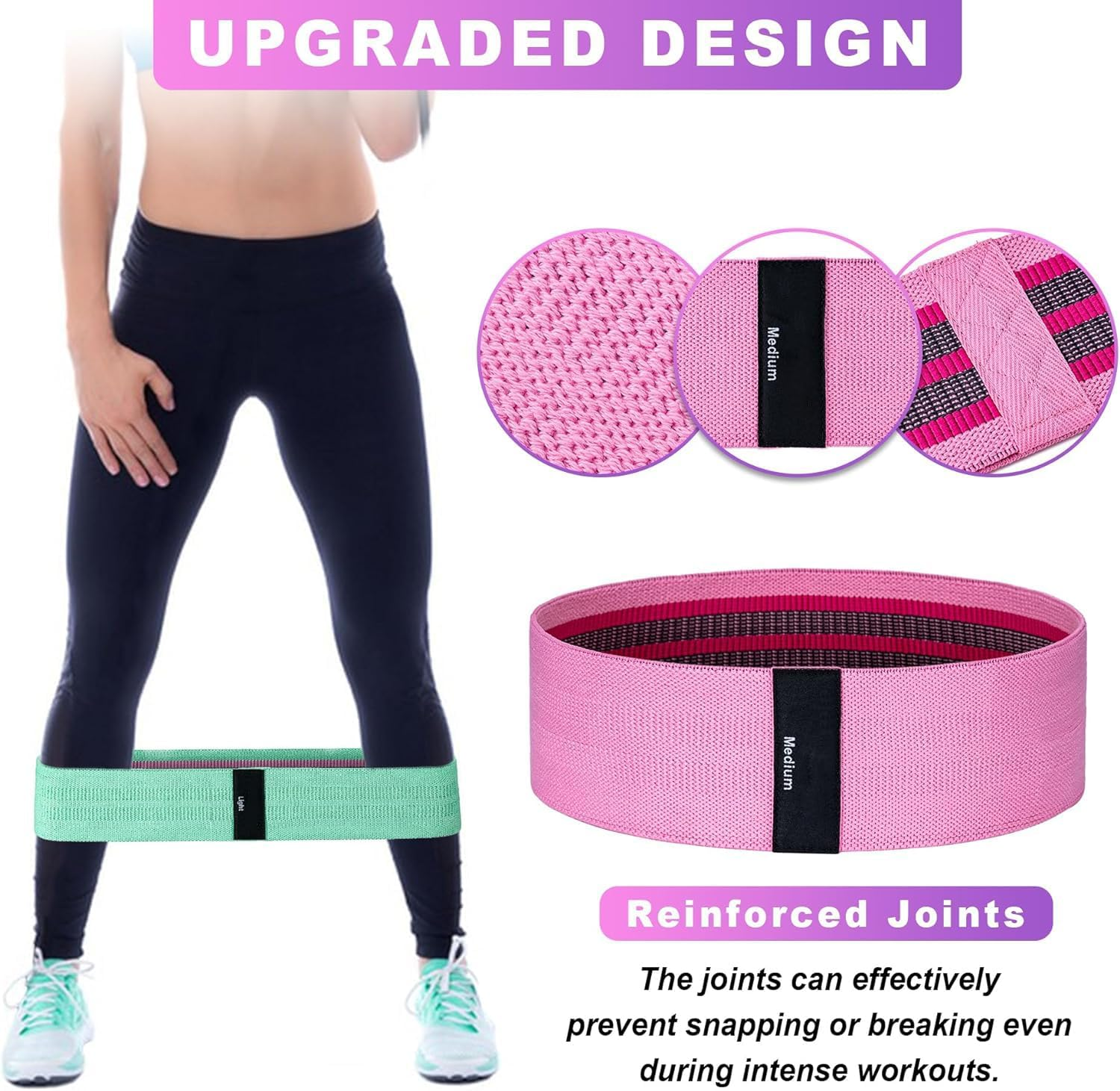 Fabric Resistance Bands, 3 Level Non-Slip Exercise Booty Bands for Men & Women Leg and Glutes - for Home and Gym Workout image number 1