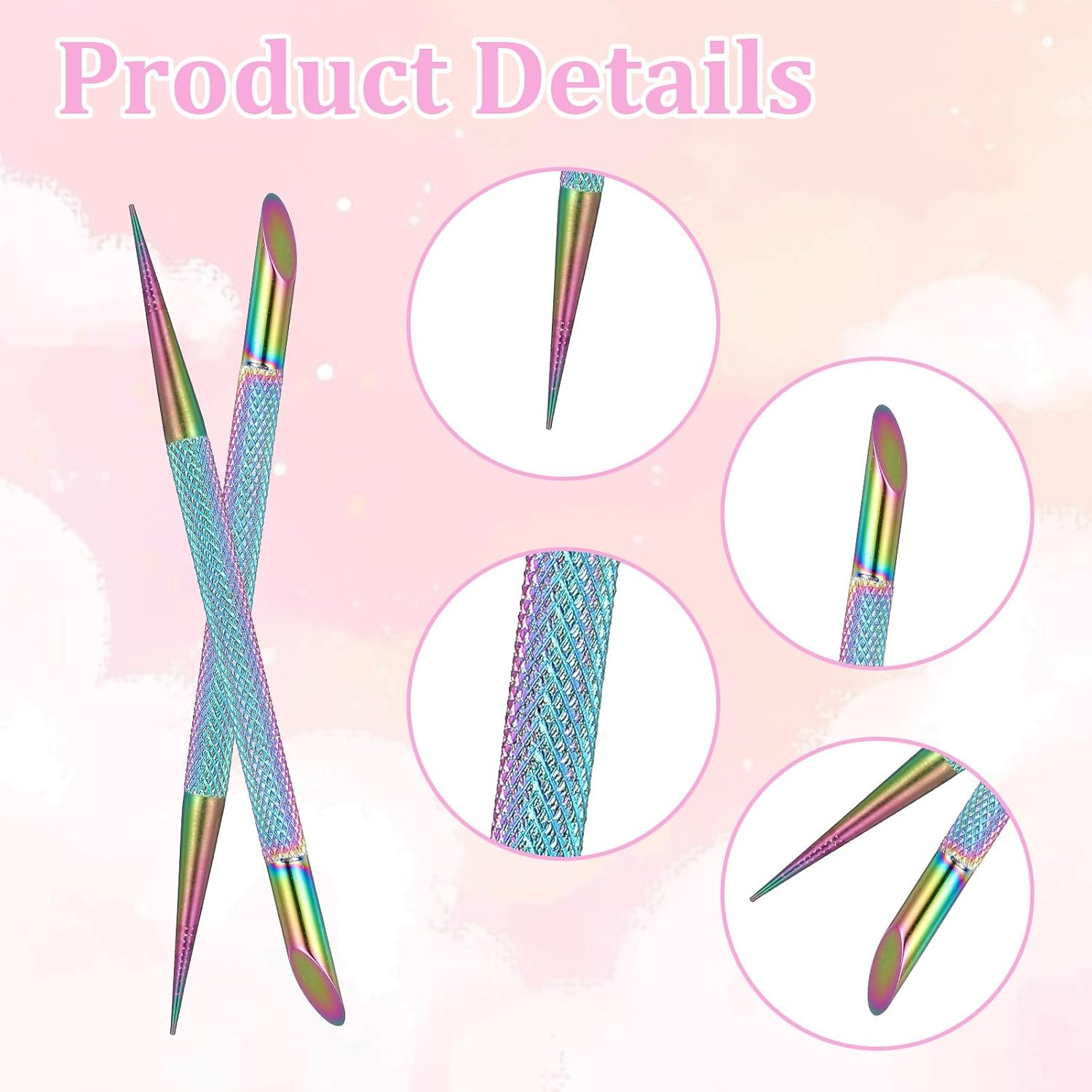 2 Pcs Nail Cleaning Cuticle Stick, Stainless Steel Cuticle Pusher Tool Nail Polish Remover Stick Polish Peeler Cutter for Fingernails Toenails Manicure Titanium Color image number 3