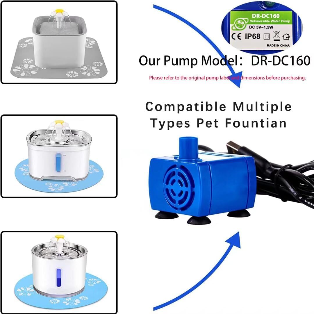 Cat Water Fountain Pump, Pet Water Fountain Pump Replacement Pump DR-DC160 Motor for for Round, Cubic, Flower Cap Cat Fountain image number 5