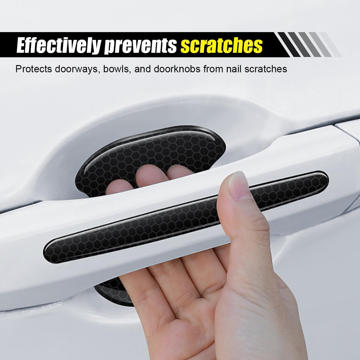 LHDOS 8PCS Car Door Handle Cup Scratch Protector - Reflective Sticker - Anti-Scratch Paint Cover - Black Rubber - Universal Fit image number 3