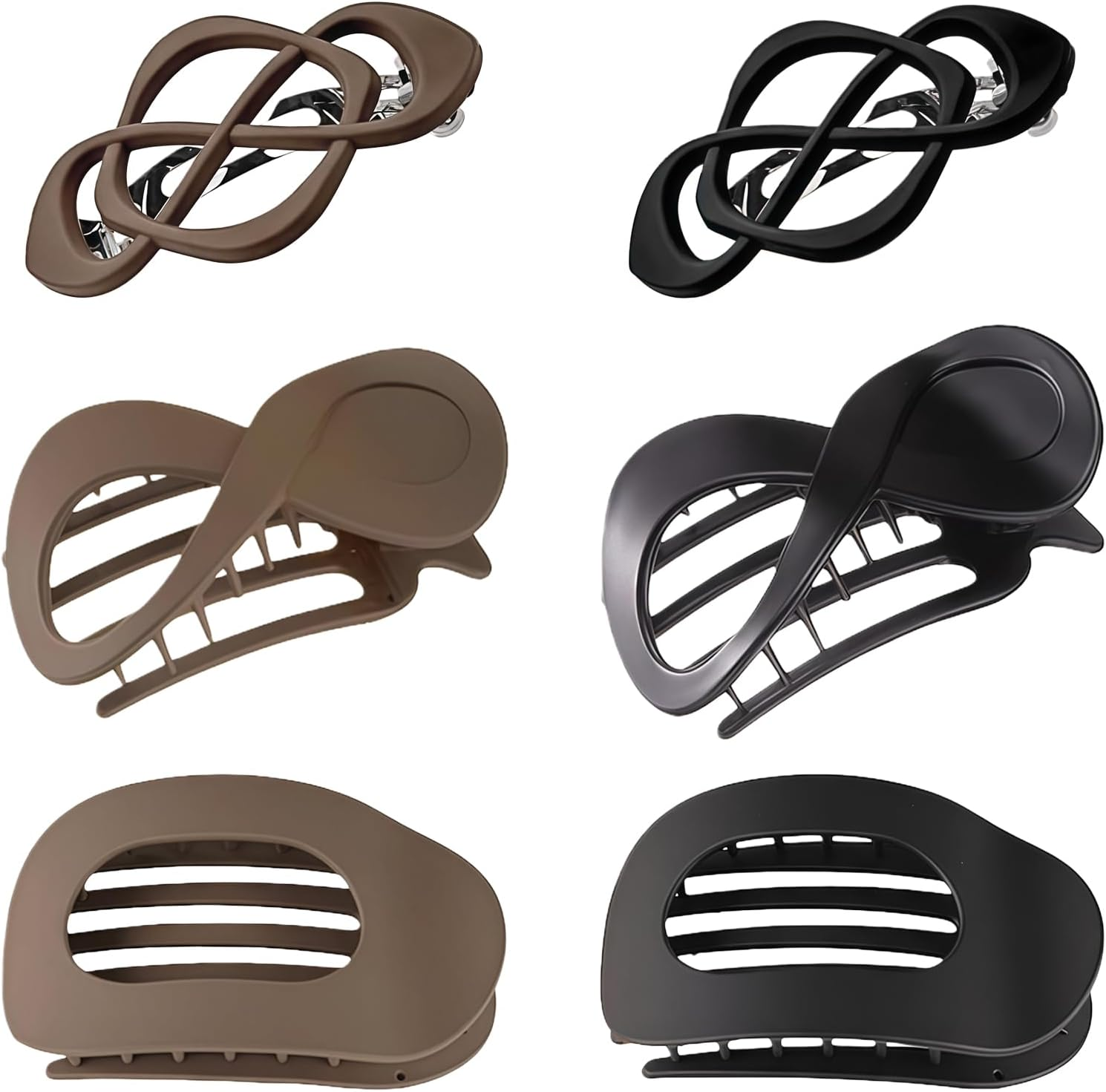 6 Pcs Flat Hair Claw Clips, Large Flat Claw Clip Set with Strong Hold, Non-Slip Hair Claw for Women, Girls, Professionals for Daily Wear, Parties, Styling (Black & Brown)
