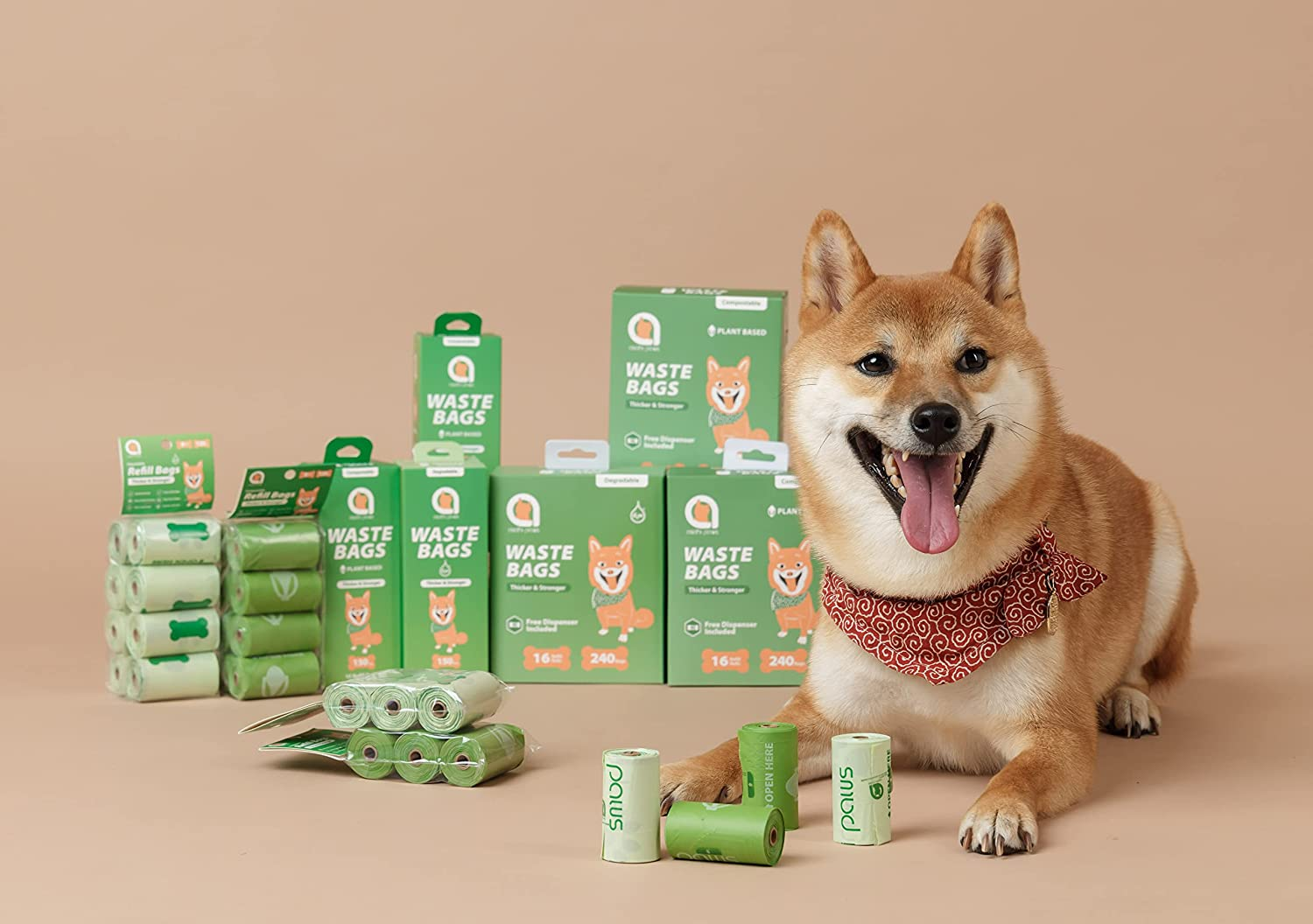 Asahi Paws Degradable Poop Waste Bag Greener with D2W Controlled-Life Plastic Technology 100% Leakproof, Sorted Scent, Easy Tear, Extra Thick & Strong Poop Bags for Dogs & Cats (Degradable 120 Bags) image number 2