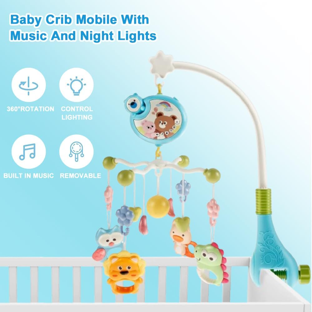 Baby Mobile for Crib, Crib Mobiles with Music and Lights, Nursery Musical Mobile for Bassinets Toys Hanging Girls Boys, Musical Mobile Arm for Pack and Play, Space Portable Animal Mobile Clip On image number 1