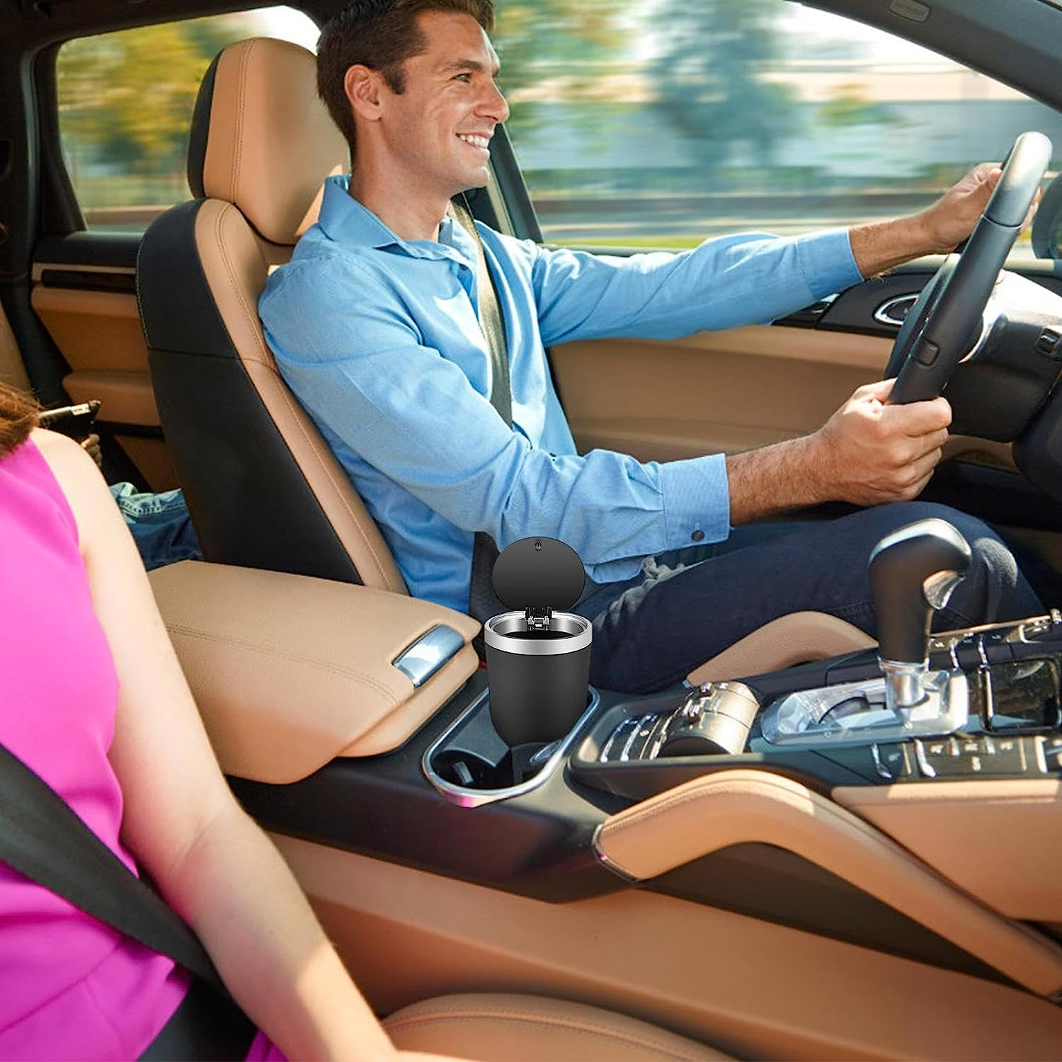 Mini Car Trash Can with Lid, Leak-Proof Car Garbage Can, Durable Car Trash Bin, No-Spill Car Cup Holder, Odor Blocking, for Desktop, Automotive, Home & Car Accessories (Black) image number 3