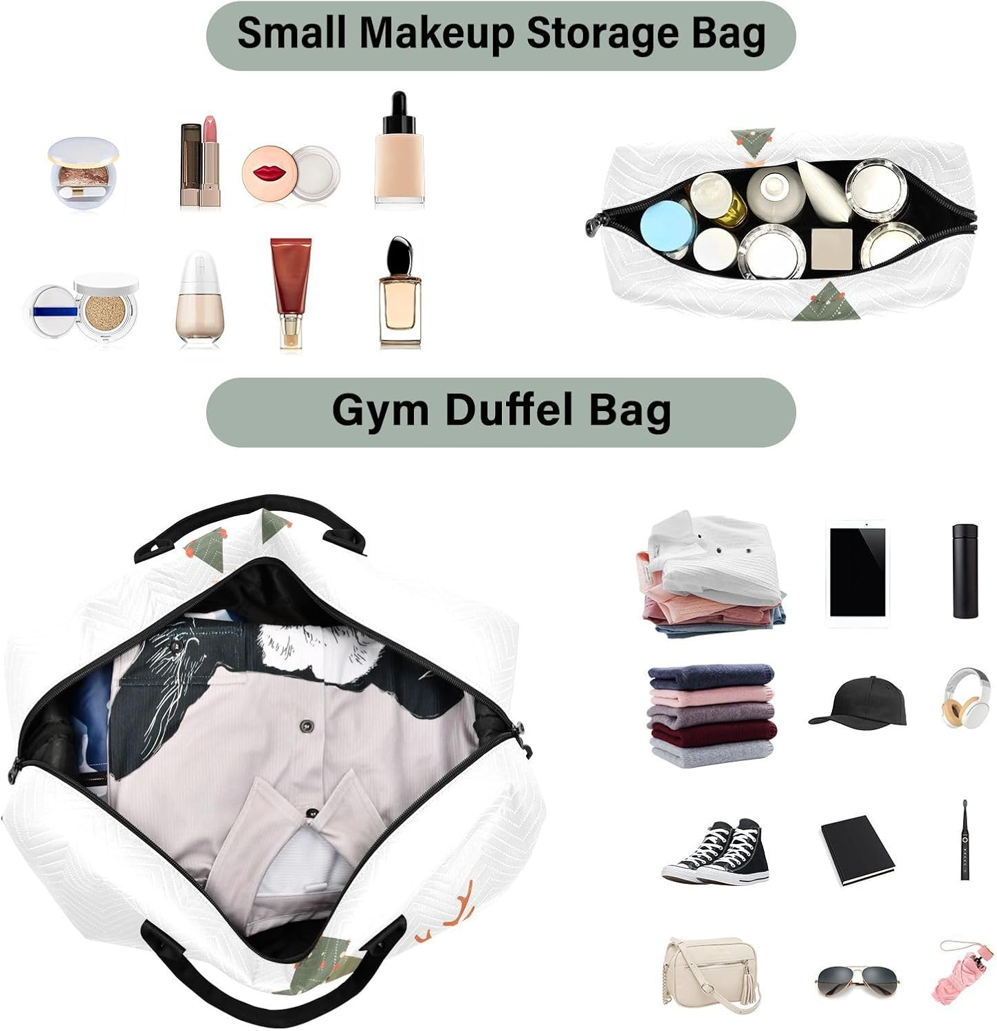 XYMZR Large Travel Duffel Bag, Reindeer Christmas Sports Tote Gym Bag, Shoulder Weekender Overnight Bag for Women Men, Carry on Luggage with Toiletry Bags, Multi-Colored, Multi-Colored image number 1