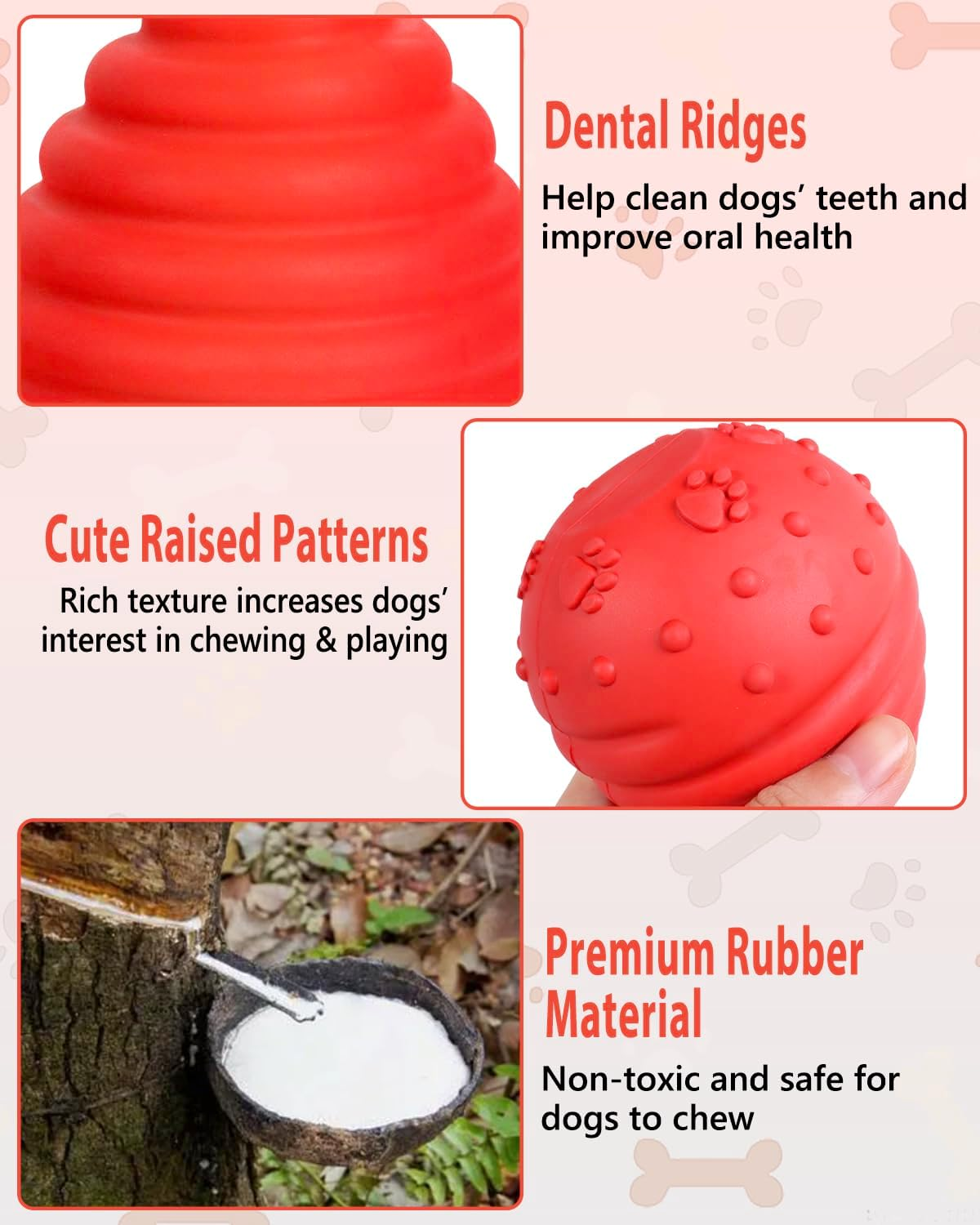 Dog Chew Toy, Interactive Treat Dispensing Puzzle Toy, Tough Rubber Teething Ball for Large Medium Breed (Red) image number 3