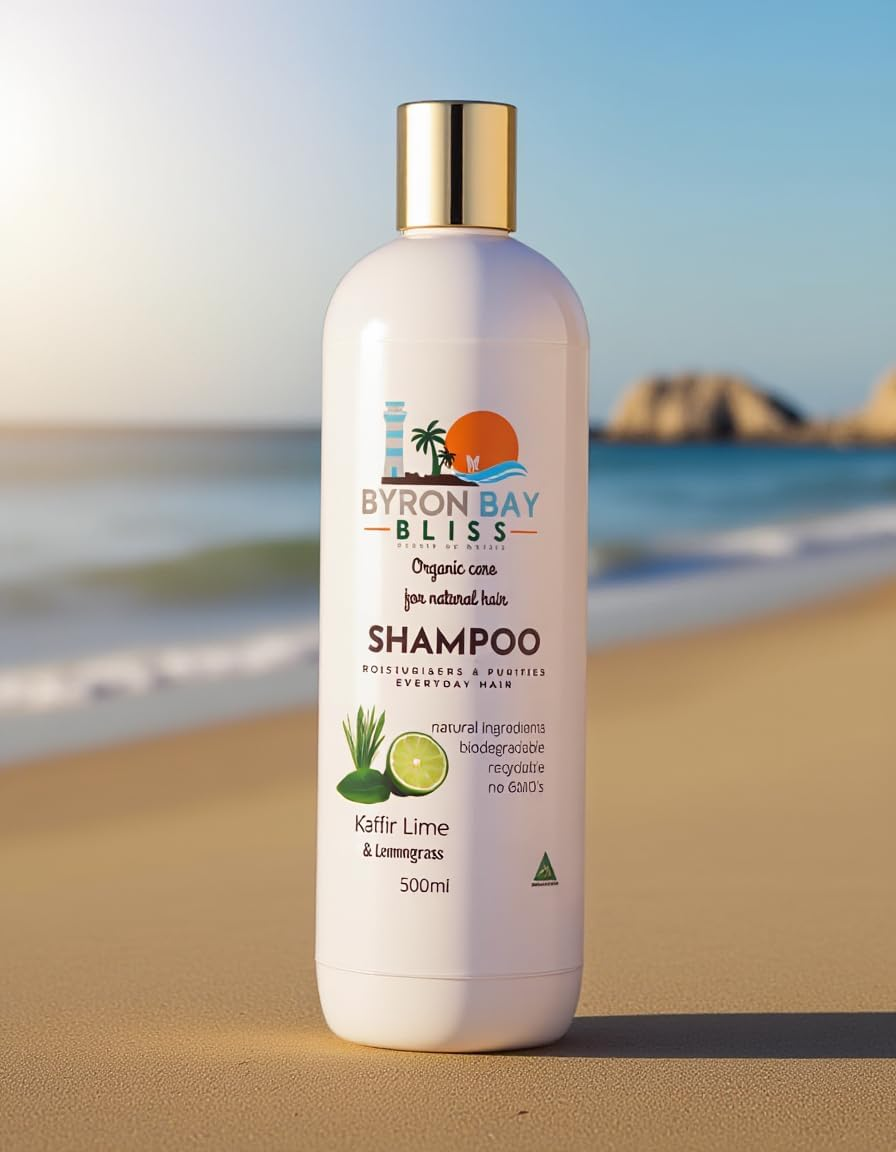 Byron Bay Kaffir Lime & Lemongrass Natural Shampoo | Vegan Hair Care with Triple Organic Oils (Argan, Macadamia, Olive) | Australian Made | 500Ml/16.9 Fl Oz
