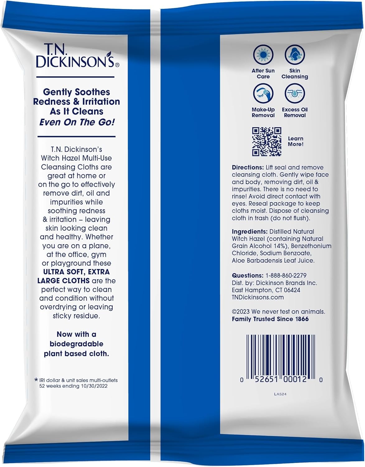 T.N. Dickinson'S Witch Hazel New Soothing Multi-Use Cleansing Cloth, 25 Count image number 2