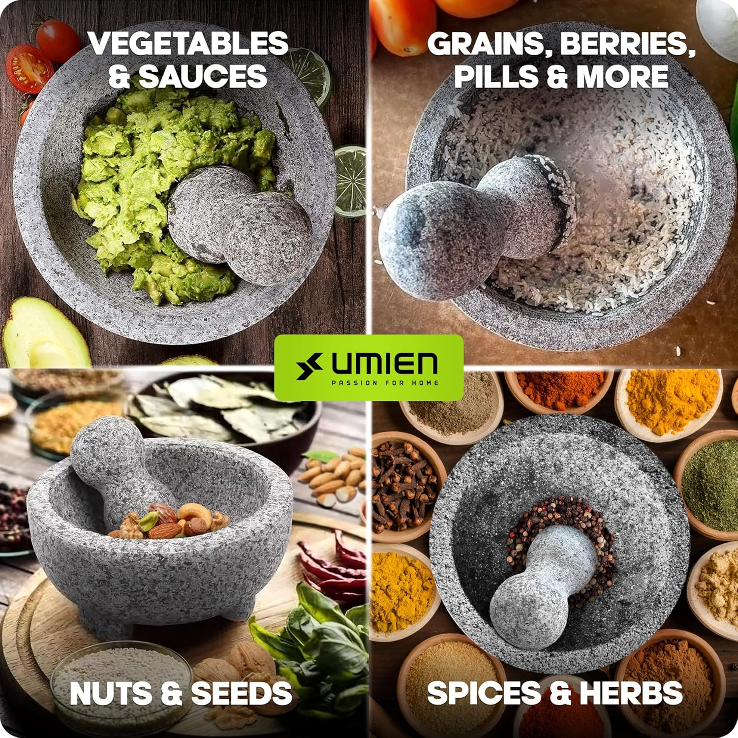 Granite Mortar and Pestle Set Guacamole Bowl Molcajete 8 Inch - Natural Stone Grinder for Spices, Seasonings, Pastes, Pestos and Guacamole - Extra Bonus Avocado Tool Included image number 5