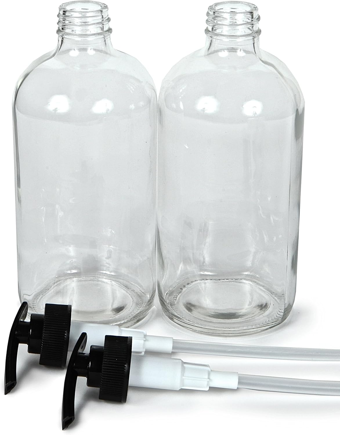 Vivaplex, 2, Large, 16 Oz, Empty, Clear Glass Bottles with Black Lotion Pumps image number 4