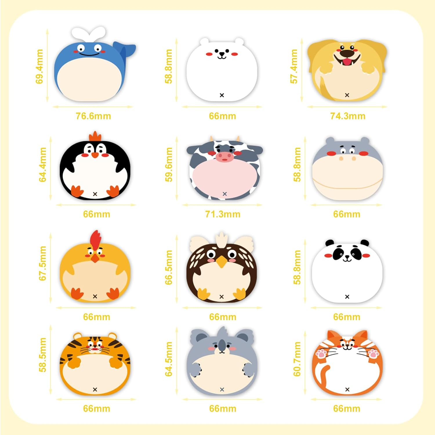 Cute Sticky Notes, 24 Pieces Cartoon Animals Sticky Kawaii Notes Fun Sticky Notes Cute Notepads Last Day of School Stationery Supplies for Office Kids Students Roommates Tab image number 4