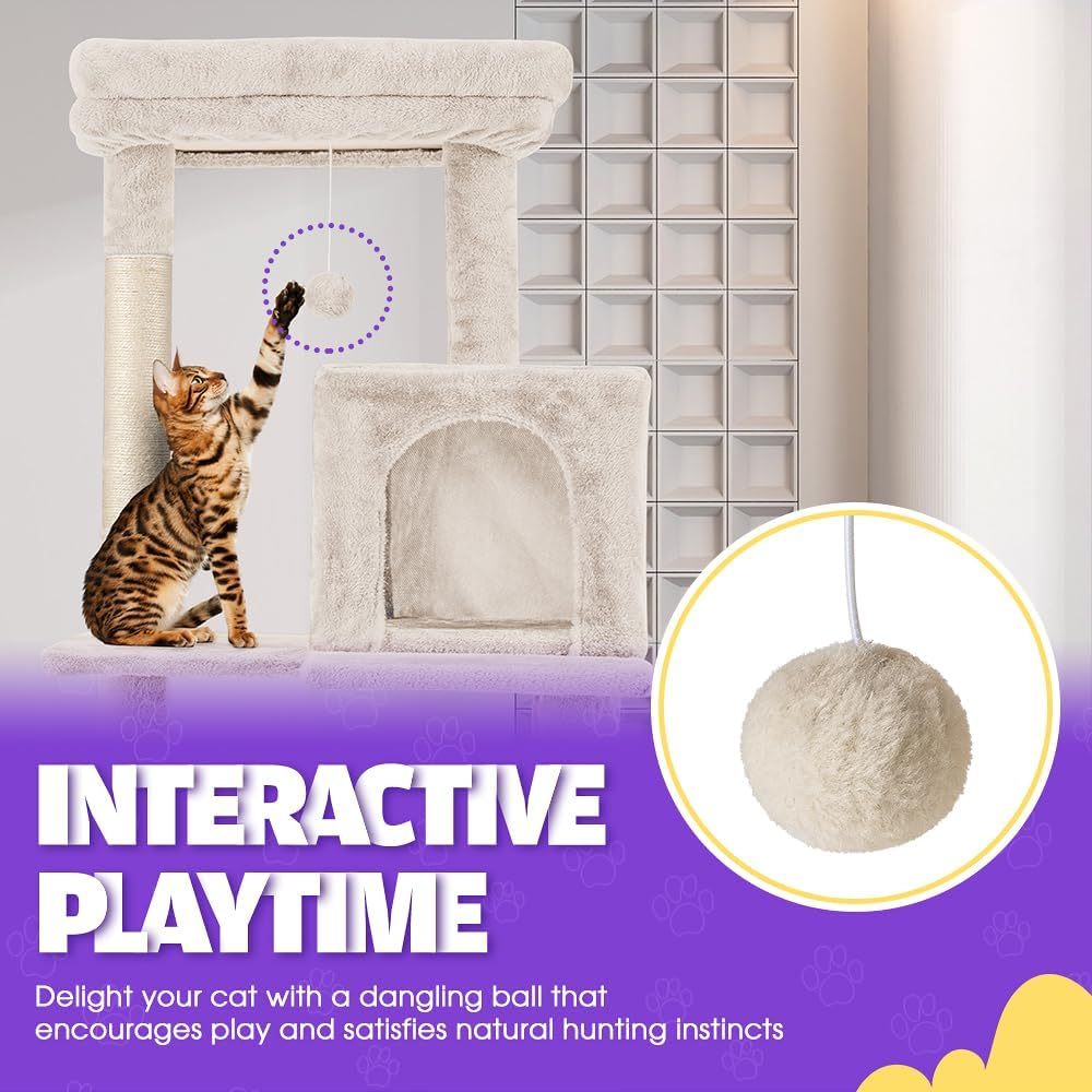 Cat Tree Tower, 142CM Multi-Level Cat Tower for Large Cats, Kitten Furniture Activity Center with Cozy Hammock, Condo, and 4 Sisal Scratching Posts, Beige image number 4