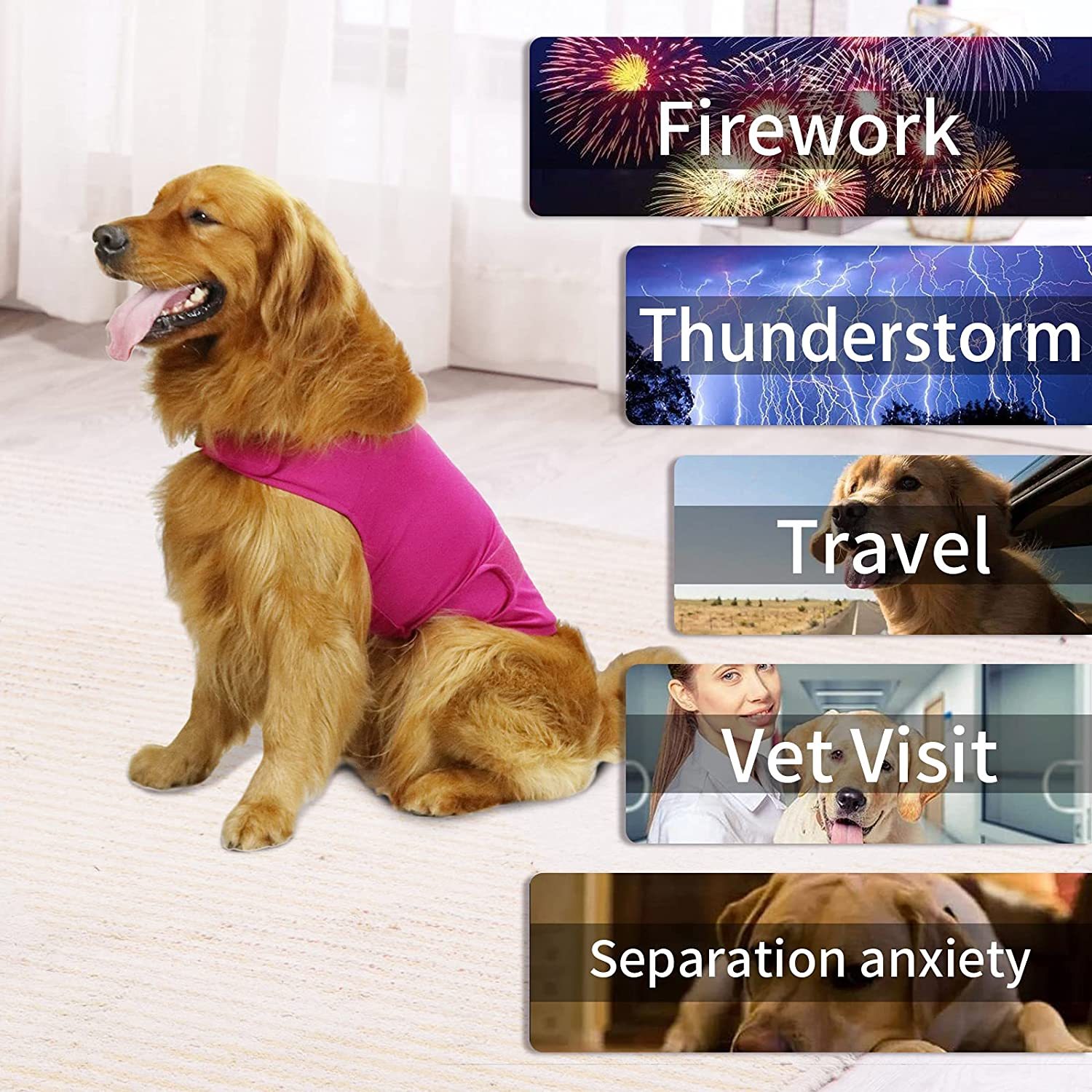 Comfort Dog Anxiety Relief Coat, Dog Anxiety Calming Vest Wrap for Thunderstorm,Travel,4Th of July Fireworks,Vet Visits,Separation Anxiety Relief for Dogs (X-Small (Pack of 1), Rose) image number 4
