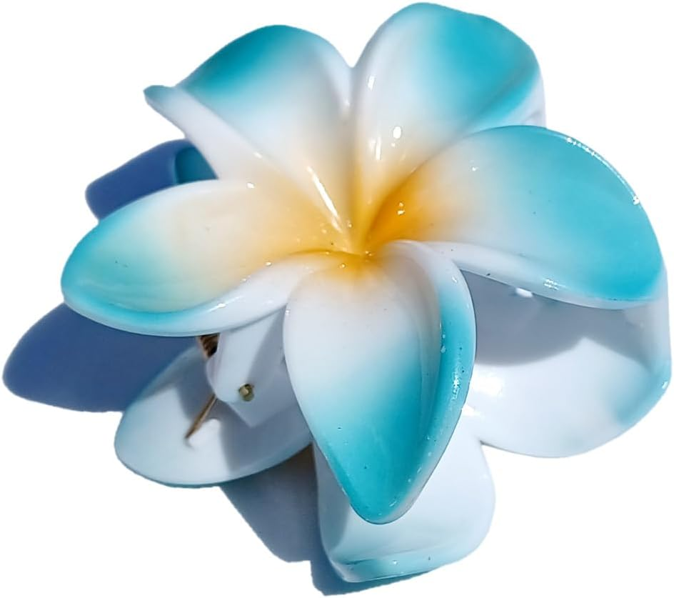 Seestern Sportswear Bali Hawaii Hair Clip 2 Frangipani Flowers Hair Clip FBA_2401 Turquoise image number 3