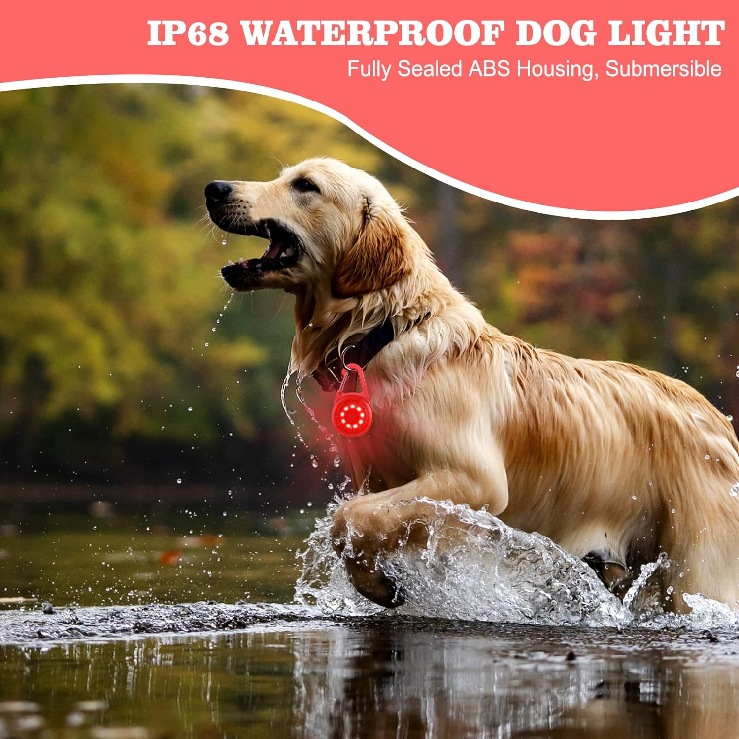 LED Dog Collar Lights IP68 Waterproof, USB Rechargeable Clip on with 6 Lighting Modes Safety Lights, Light up Lighted Dog Harness Light, Pets Safety Accessories Pendant for Night (2 Pack) (Red2) image number 3