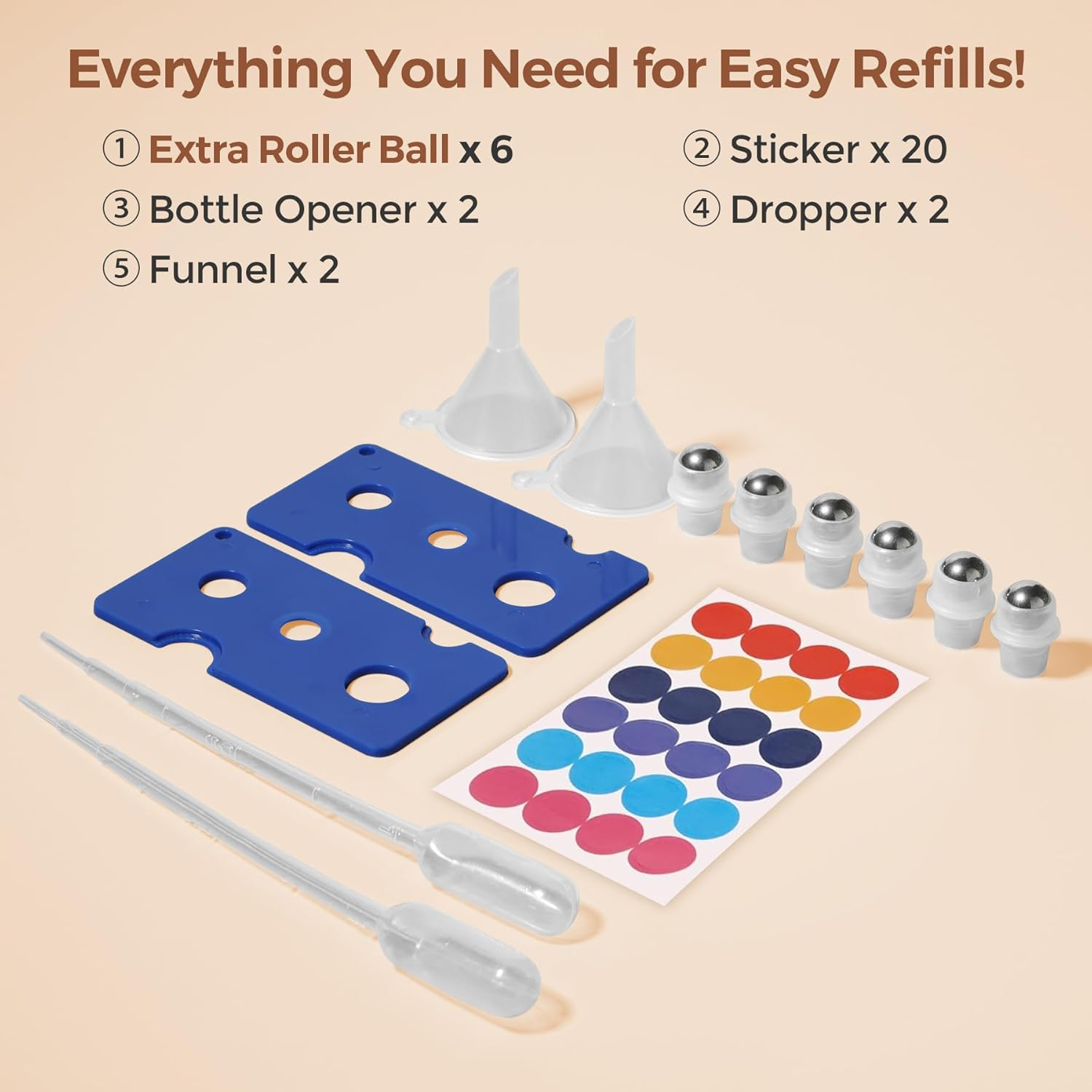 Comsaf 10 Ml Essential Oils Roller Glass Bottles, Set of 24 Anti-Uv Small Refillable Containers with Stainless Steel Roller Ball, Funnel, Opener, Labels, Pipettes, for Aromatherapy Mixtures