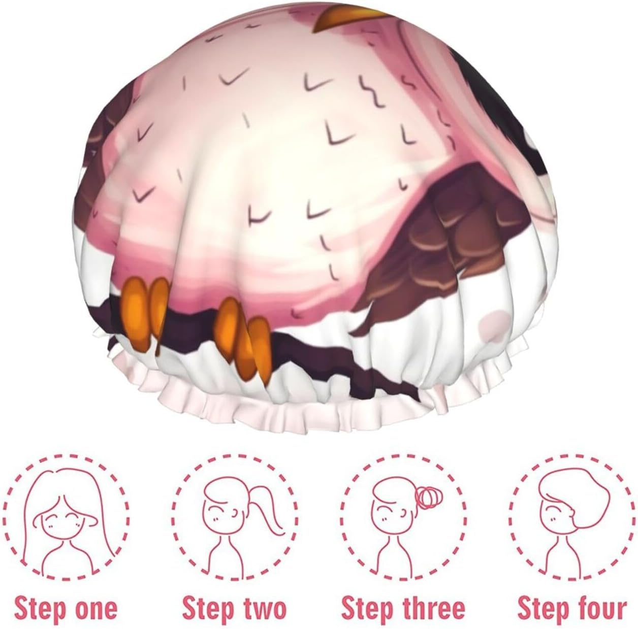 Cute Owl Shower Cap for Women Reusable Double Layers Bathing Bath Cap Hair Caps Waterproof Elastic Band Ladies Spa Salon Shower Hat Hair Caps image number 1