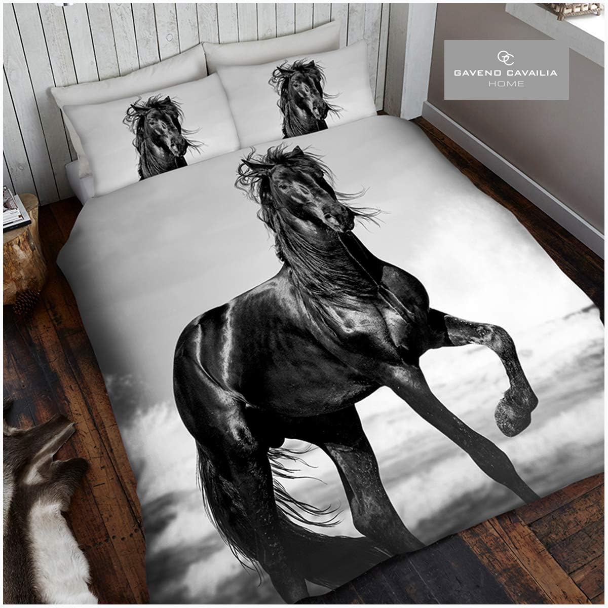 Gaveno Cavailia Animal Print 3D Black Horse Double Duvet Set, Premium Wildlife Bedding, 3 Piece Cotton Blend Reversible Bedlinen, Easy Care Duvetcover Bedset, 1 Quilt Cover + 2 Pillow Cases image number 2
