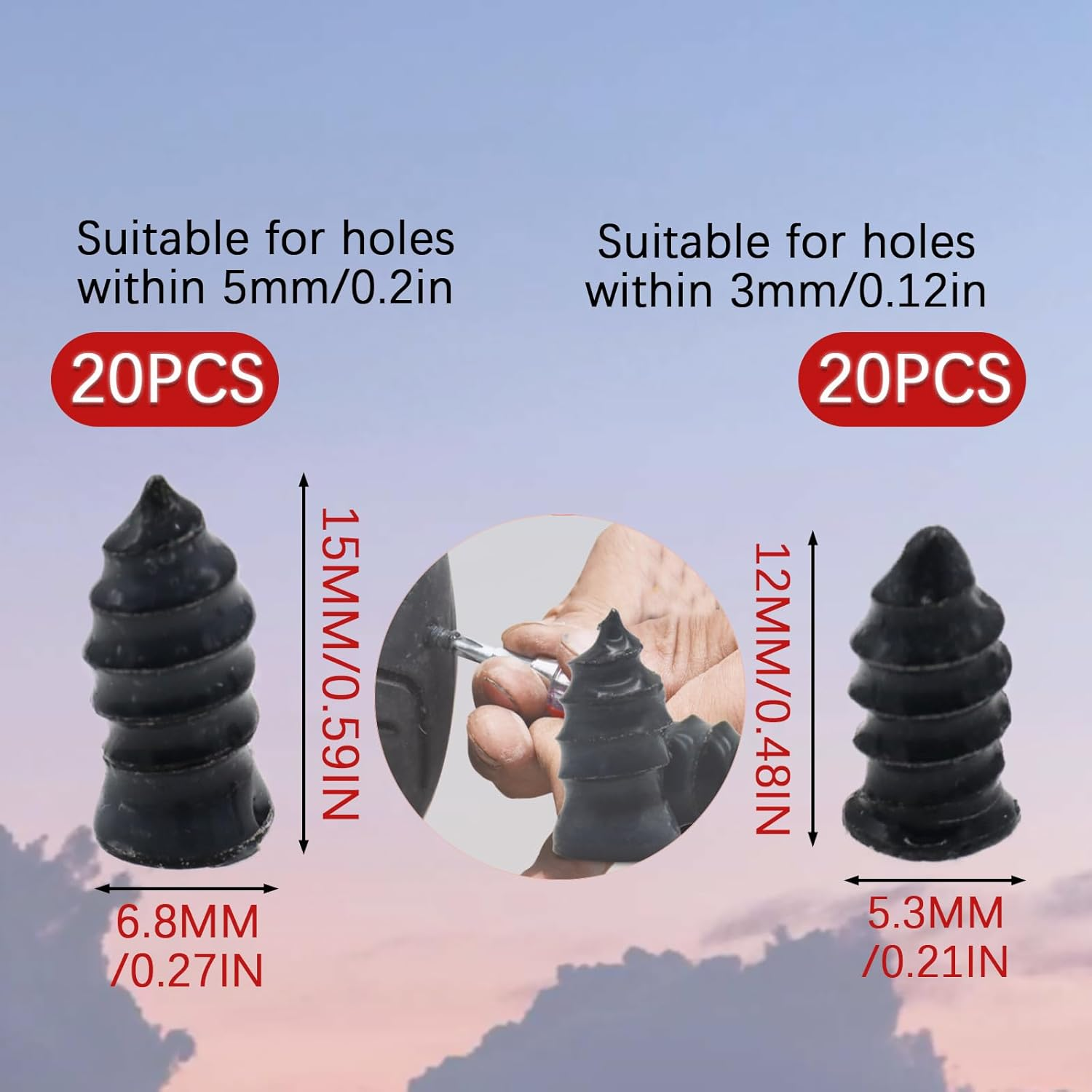 Pack of 40 Black Tire Repair Nails, 2 Size Fast Tool Self-Service Tire Repair Plugs with Screwdriver, Vacuum Tire Mending Nail with Rubber Surface for Auto Car Motorcycle Tire Rapid Repair image number 4