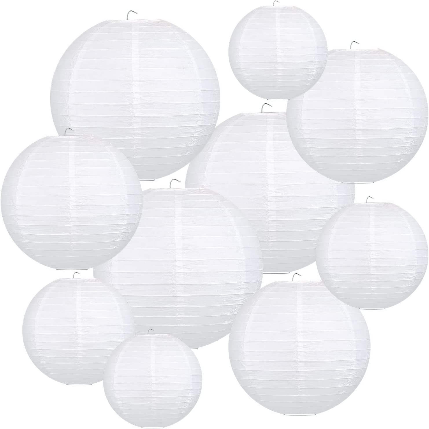 GWHOLE 6'' 8'' 10'' 12'' Paper Lanterns round Hanging Lamp Shade Lanterns - White (10 PCS) image number 2