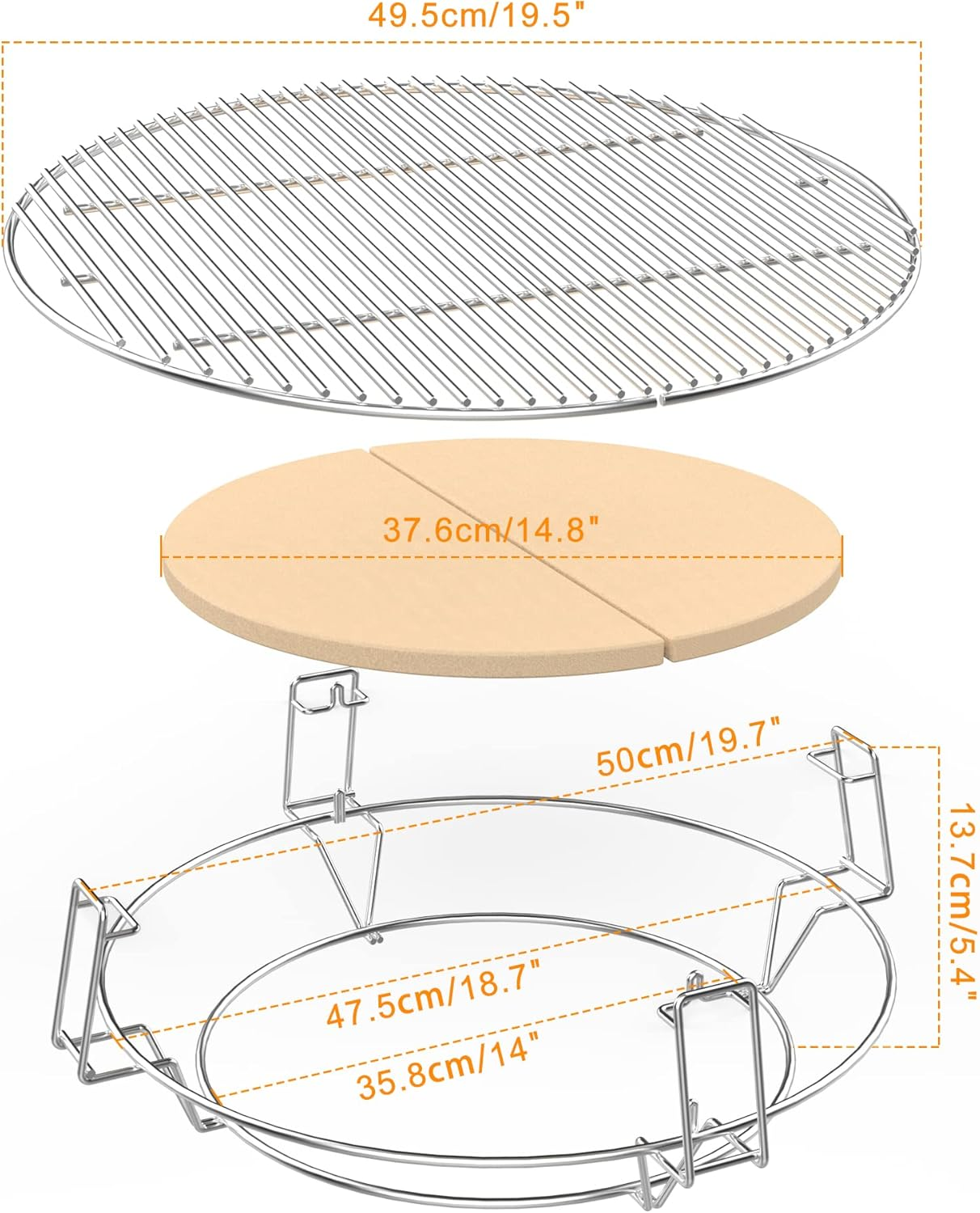 Only Fire Barbecue Cooking Grate System Grilling Accessory for Weber 22" Kettle Grill and Other Similar Size Kettle Grills