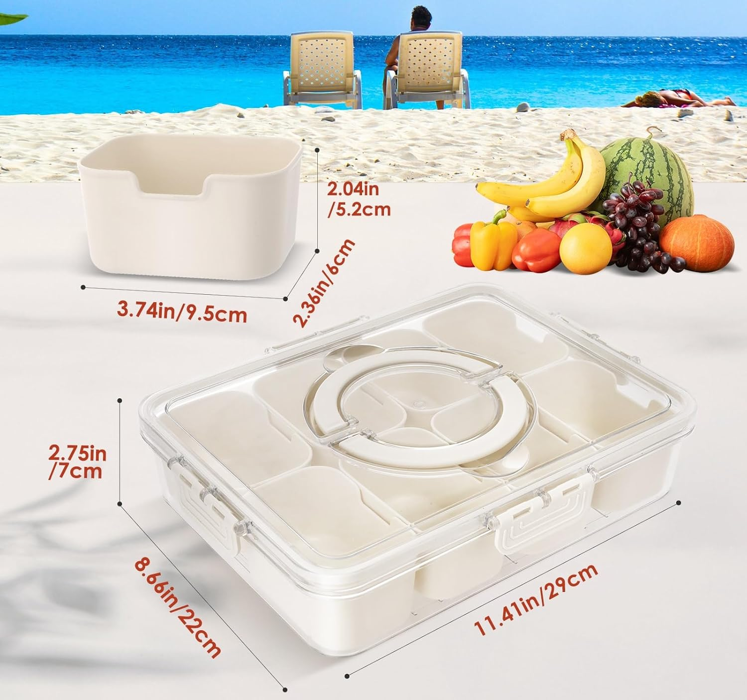 Divided Serving Tray with Lid and Handle - Portable Snackle Box Charcuterie Container, Clear Snack Platter Organizer for Fruits, Candy, Nuts, Snacks - Ideal for Party, Travel & Picnics image number 6