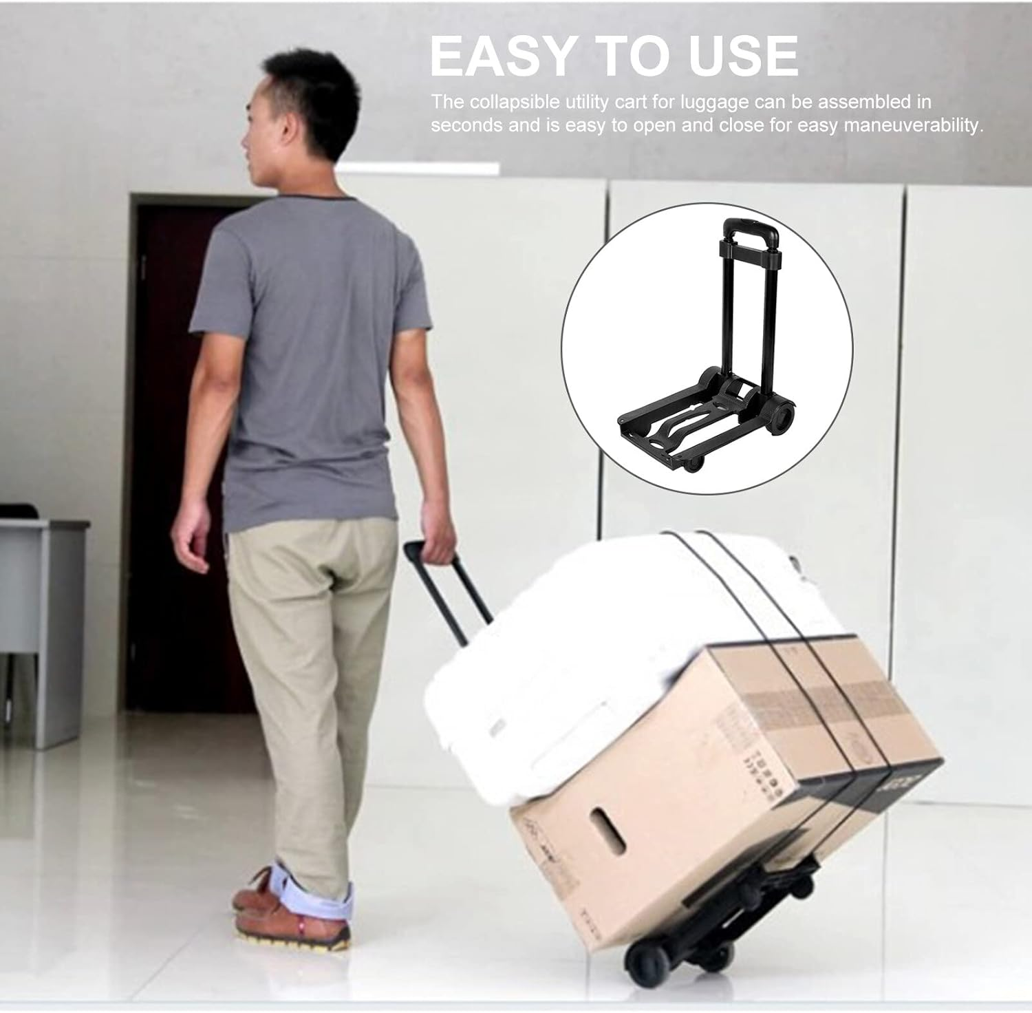 Xinyee Folding Luggage Cart Lightweight Compact Folding Travel Trolley Hand Cart Luggage Folding Trolley Folding Hand Cart Travel Trolley for Luggage Personal Travel