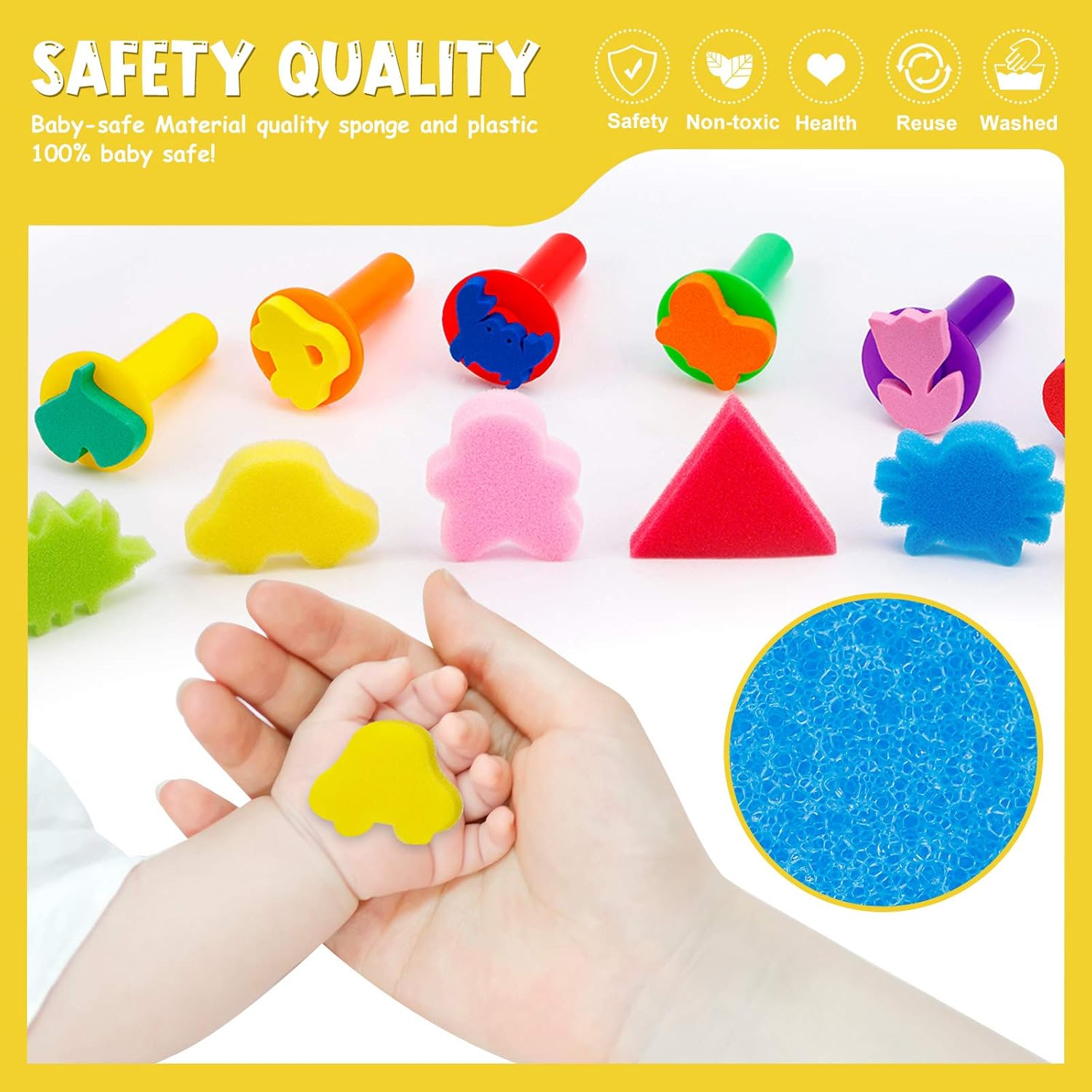 42Pcs Sponge Painting Shapes EVA Sponge Painting Stamper, Painting Craft Sponge for Toddlers Assorted Pattern Early Learning Sponge for Kids image number 1