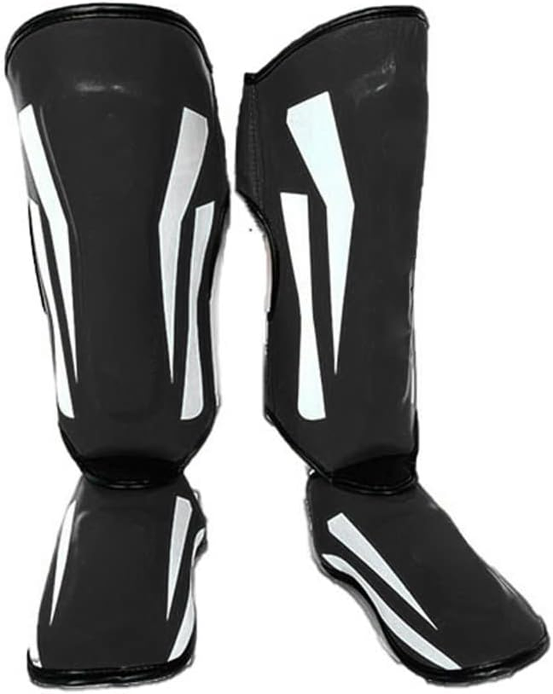 Martial Arts Shin Guards PU Leather Leg Foot Protector Thicken Protective Pads for Kickboxing MMA Training Sparring Equipment Red M