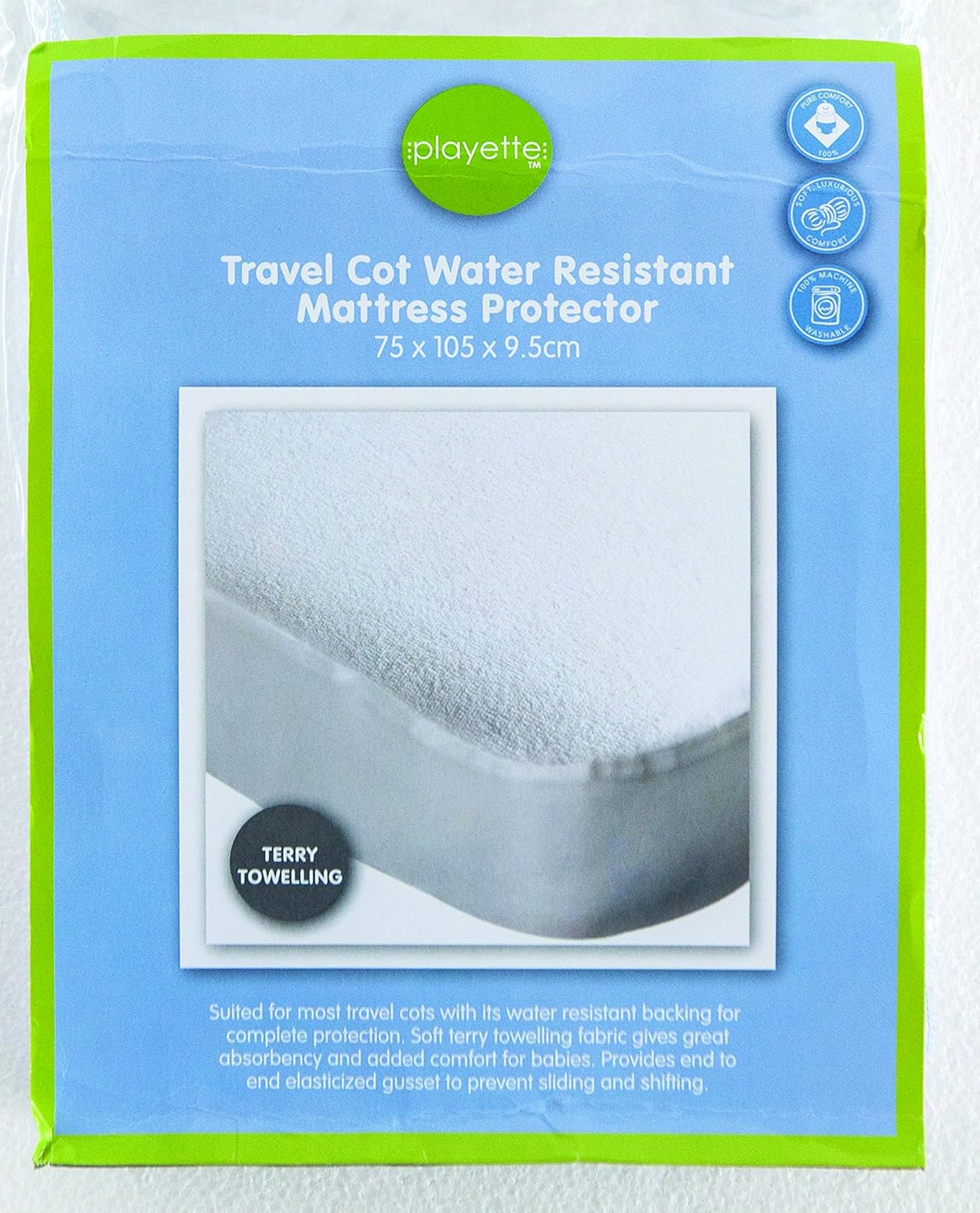 Playette Terry Towelling Mattress Protector, Fits Most Travel Cots, White image number 2