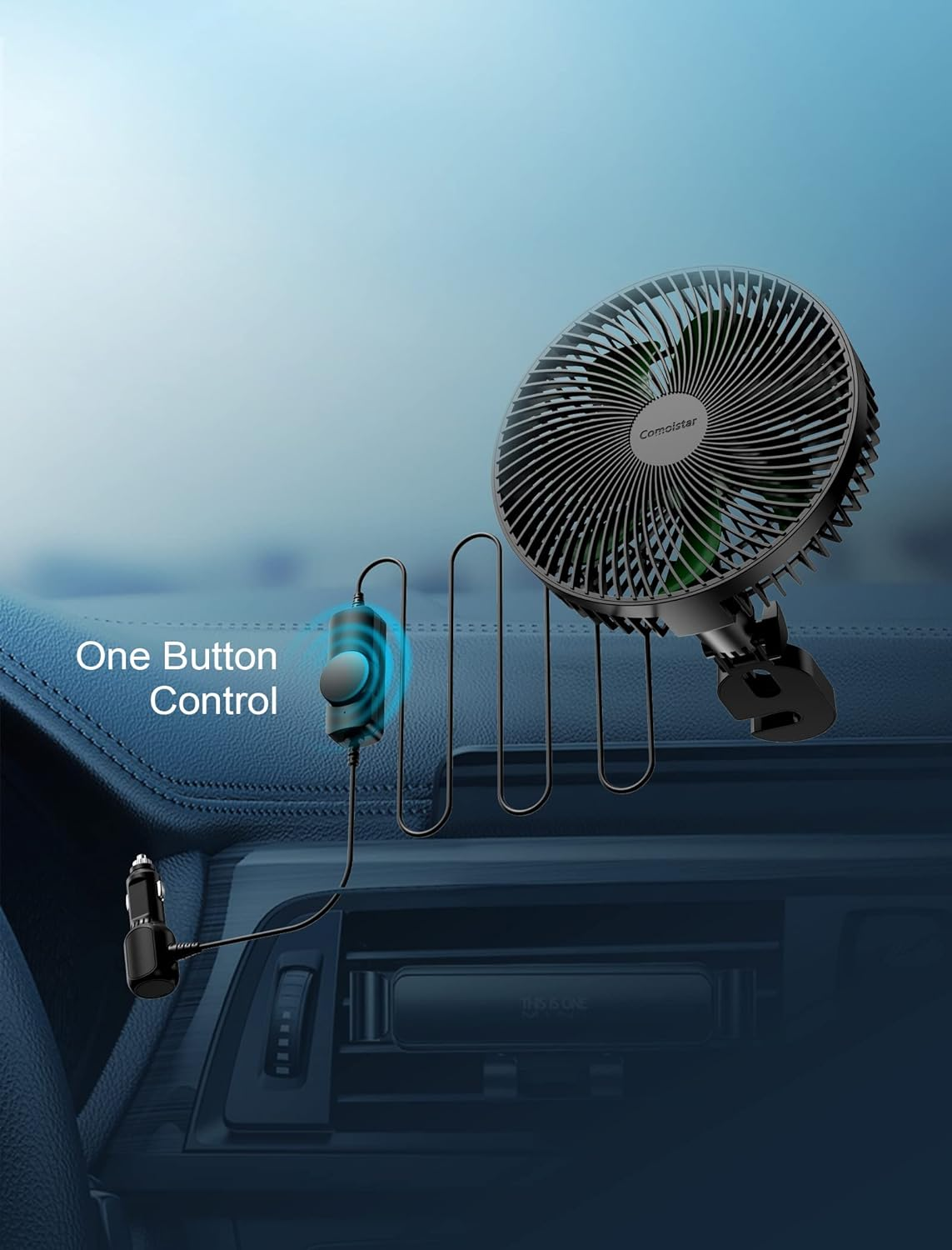 12/24V Car Cooling Fan for Backseat, 8.5 Inch, Cigarette Lighter Plug for Vehicles, RV, Suv,Truck, Reatseat Air Fan, Stepless Control, Powerful Wind,Usb Powered, 5.9 Ft Cord, Quiet Cooling Fan image number 1