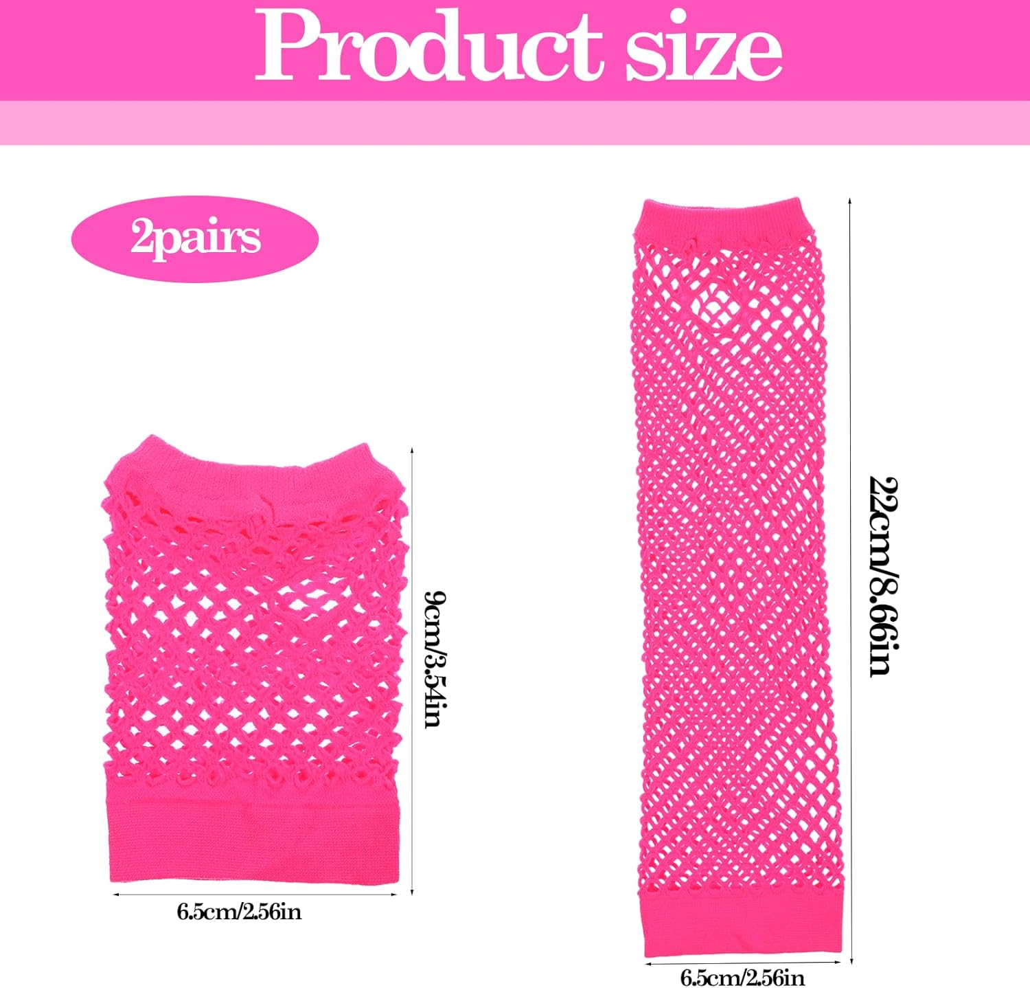 Skrfren 2 Pairs Fishnet Gloves Fingerless for Women, Women'S Mesh Emo Fingerless Arm Fishnet Gloves for 80S Costume Theme Party, Fish Net Arm Sleeve Mesh, Hot Pink, Long&Short