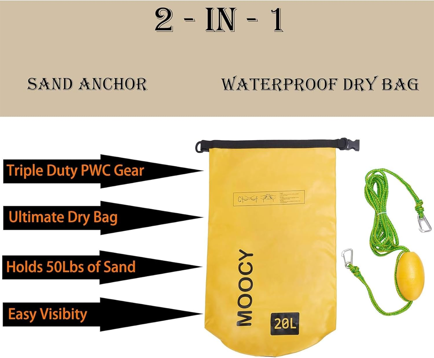 PWC Sand Bag Anchor & Dry Bag,2 in 1 Jet Ski Anchor Kit for Float with Adjustable Buoy,Pool Float Anchor for Jetski, Kayak, Seadoo, Paddle Board, Waverunner, Watercraft, and Swim Mat