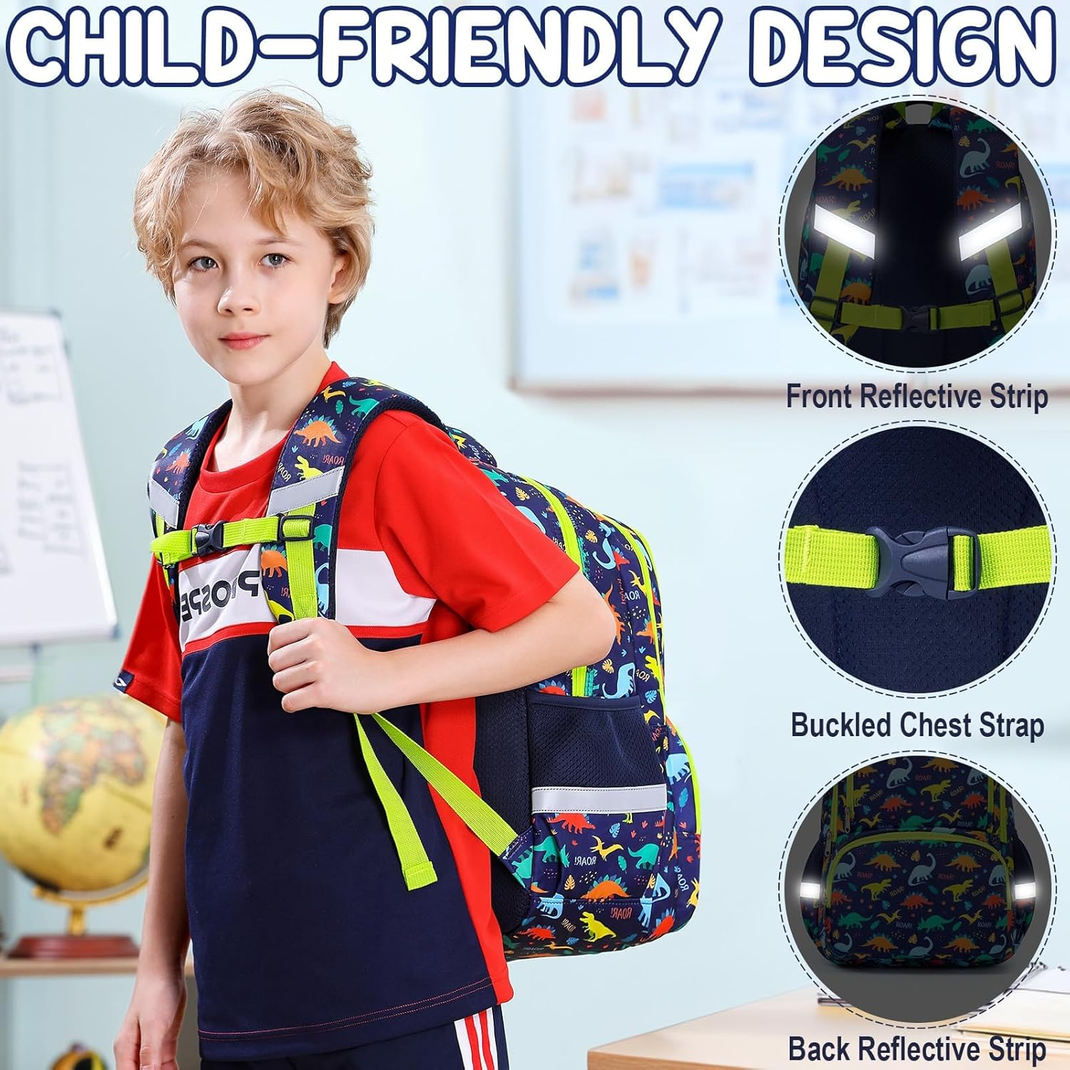 Fimibuke Kids Backpack for School Boys Girls - 3PCS Waterproof Toddler School Bag with Lunch Box & Pencil Case for Ages 3-12 image number 3