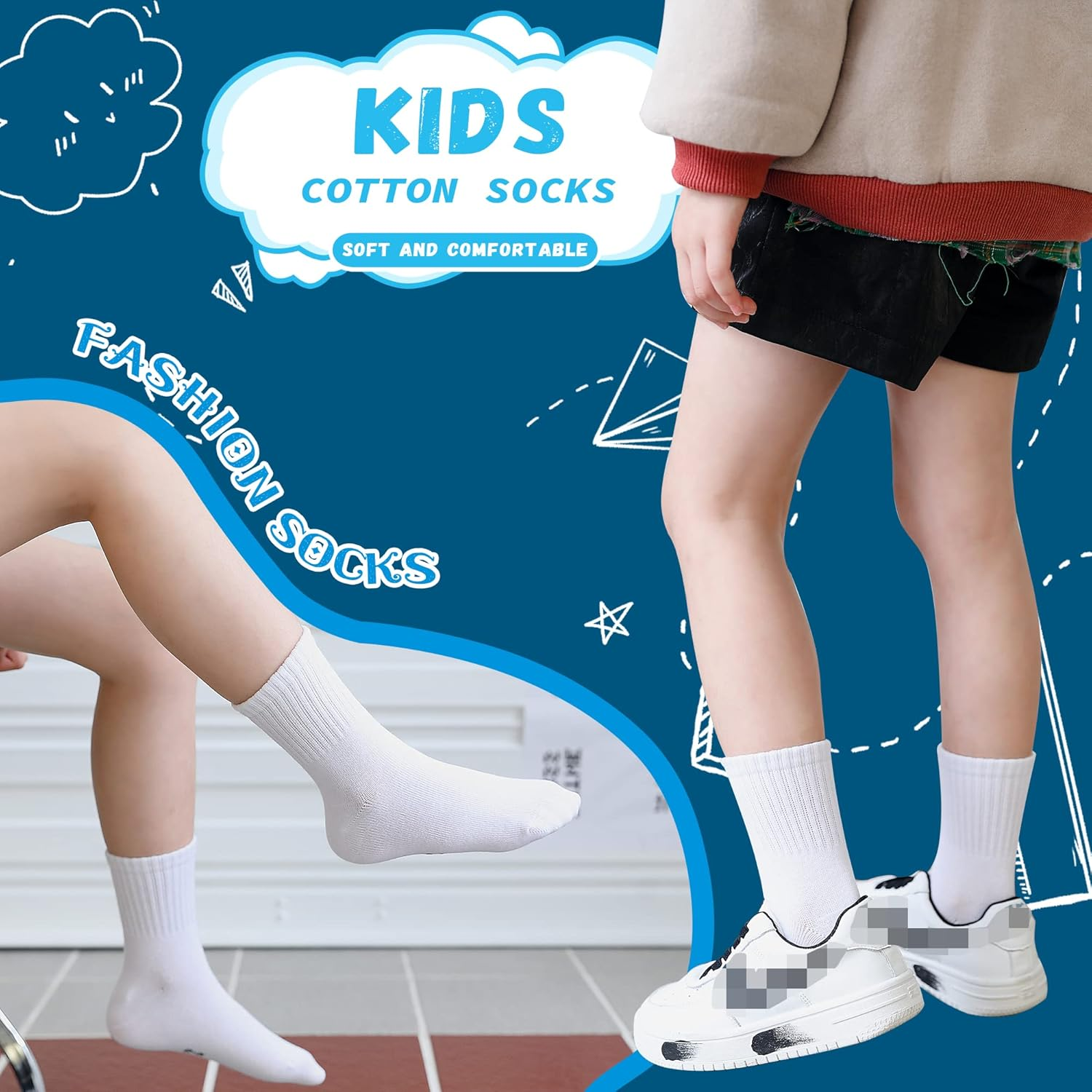 Kids Classics Crew Socks 10 Pairs Child Boy Girls Athletic Cotton Basic School Uniform Breathable Casual Sports Socks image number 4