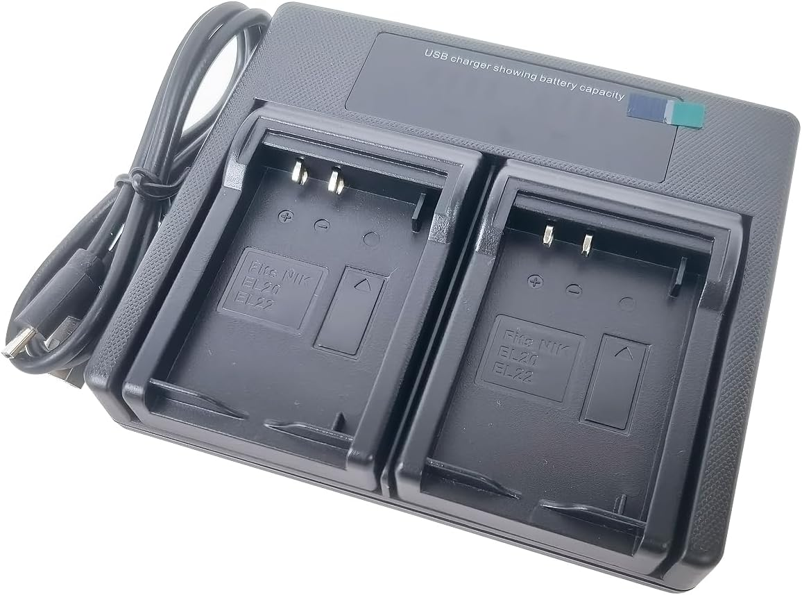 USB Dual Battery Charger for Nikon EN-EL20 En-El20A MH-27 Mh-27A EN-EL22 MH-29 Mh-29A Nikon One 1 J1/1 J2/1 J3/1 S1/1 V3 COOLPIX P1100 P1000 P950 a AW1 DL24-500 Camera image number 1