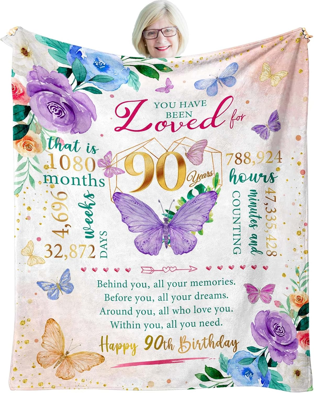 90Th Birthday Gifts for Women - Best 1935 Gift Ideas, Happy Birthday Decorations Throw Blanket 50"X60" - Purple-55Th image number 3
