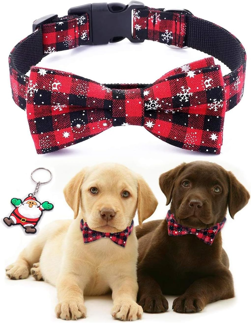 Moonpet Xmas Christmas Dog Collar with Bow Tie - 100% Cotton Nylon Design Adjustable Handmade Dog Collar - Cute Fashion for Small Medium Large Dogs-S image number 3