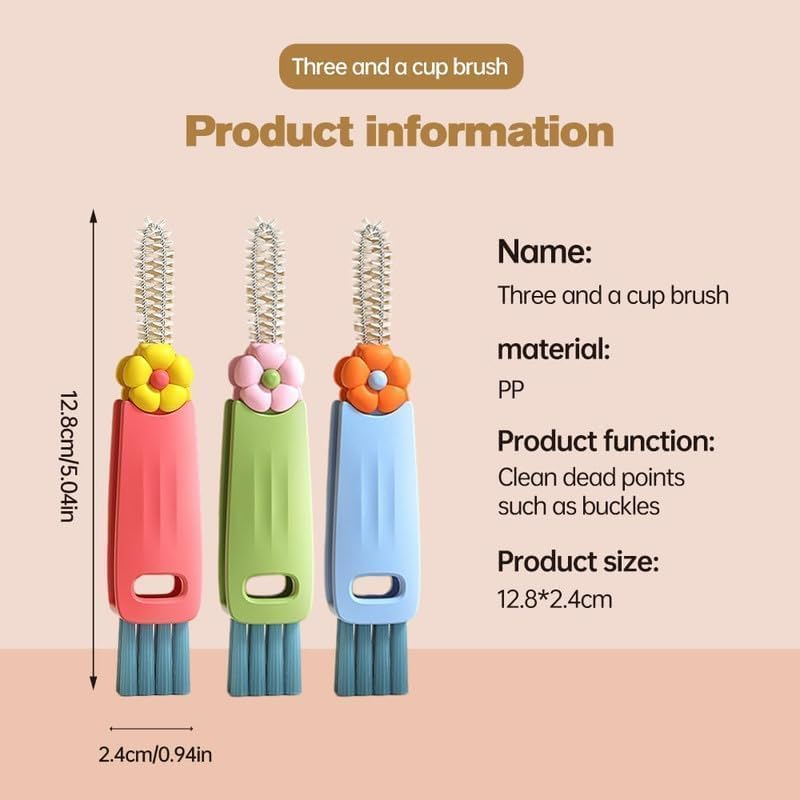 3 in 1 Cup Lid Cleaning Brush, 2025 New Cup Lid Cleaner with Brush, Multifunctional Portable Crevice Cleaning Brush Set for Baby Bottle Gap Tight Spaces, Home Kitchen Cleaning Tools (Red) - A-Mix image number 4