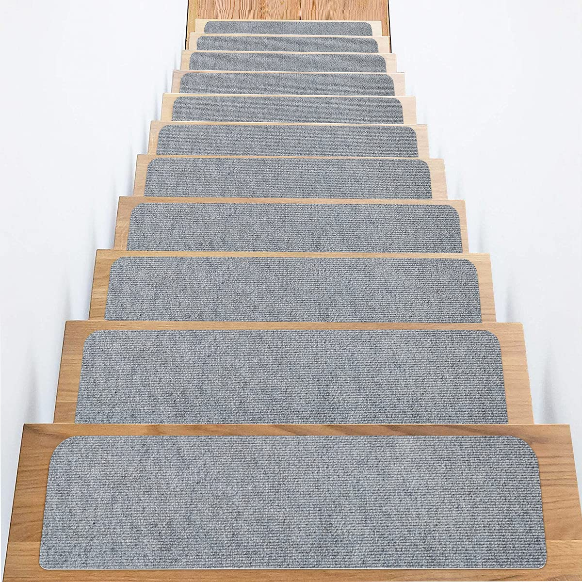 SALLOUS Stair Treads Carpet, Set of 15 Non-Slip Stair Grips Tape, 7.5"X30" Safety Staircase Step Treads for Elders, Strips Stair Traction Treads for Indoors Outdoors (Light Gray)