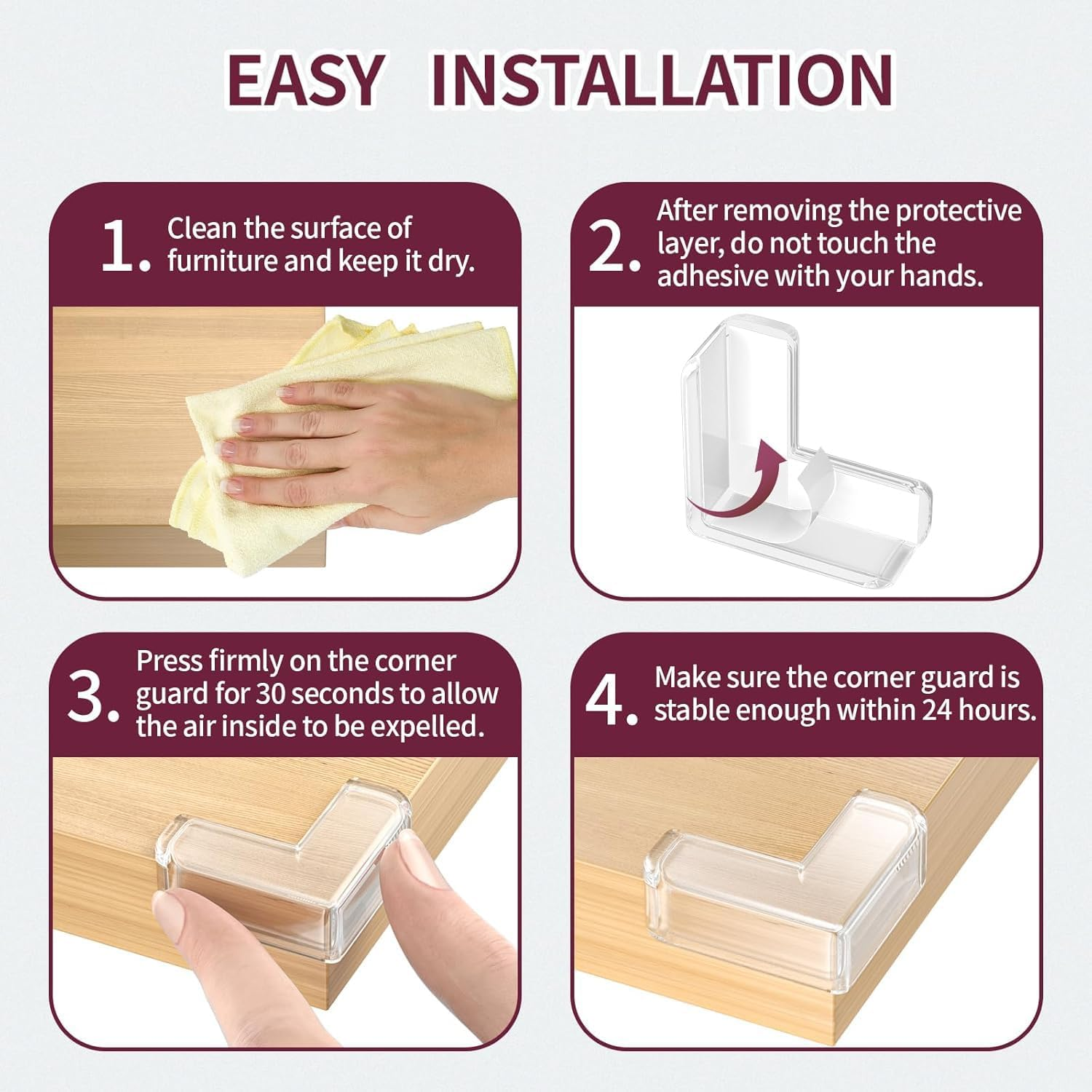 24 Pack Corner Protector for Baby, Furniture Corner Protectors Guard, Table Corner Covers, Baby Safety Corner Guards, Baby Proof Corners and Edges Safety Bumpers Cushion (Transparent) image number 5