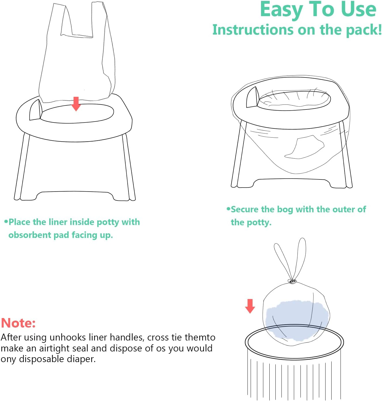 Potty Chair Liners with Drawstring, Portable Disposable Potty Liner Bags for Universal Potty Training Toilet Seat, Toddler Outdoors Travel Baby Toilet Liners - 60 Pack image number 1