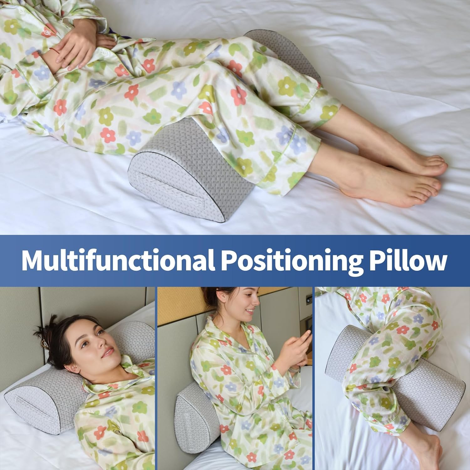 Pozico Knee Pillow for Side Sleepers - Ergonomic Leg Pillow with Memory Foam - Positioning Pillow for Knee, Back & HIPS - Neck Roll with Carry Tab & Washable Cover image number 5