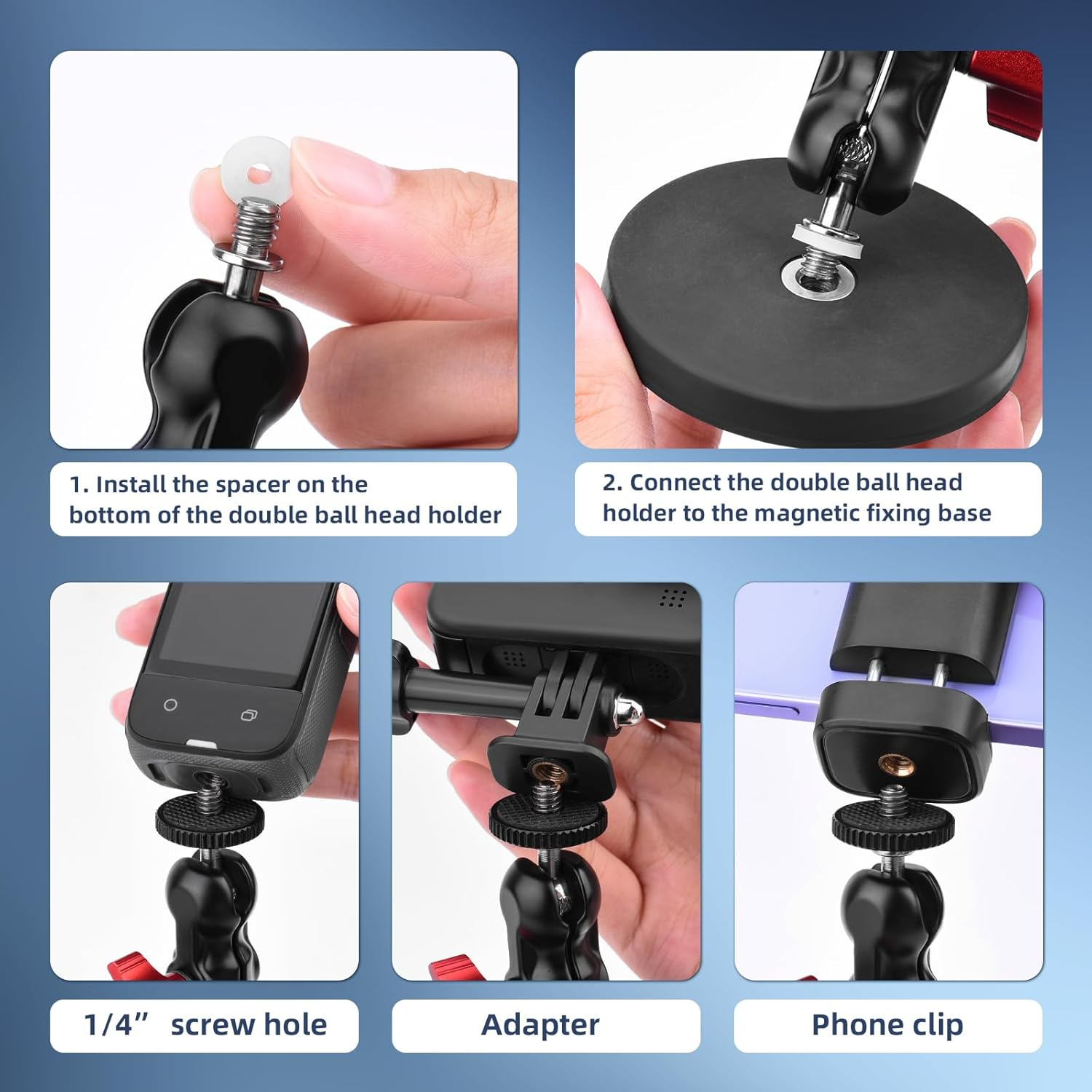 Flymile Magnetic Camera Mount Base for DJI Osmo Action 5 Pro 4 3/Pocket 3,Magnetic Rubber Coating Car Holder, 360&deg;Adjustment Magnetic Stand for Gopro,For Insta360 X5/X4,For AKASO Accessories image number 6