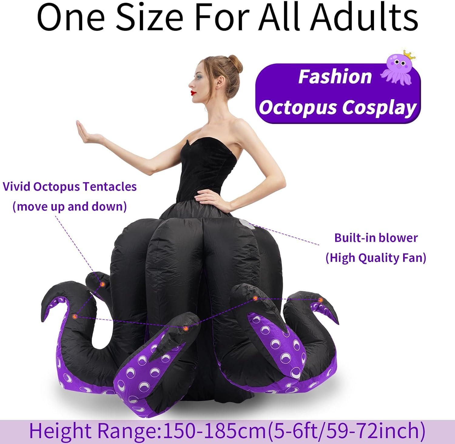 Inflatable Octopus Costume for Costume Women Octopus Halloween Blow up Costumes Cartoon Cosplay Party - Kids image number 3